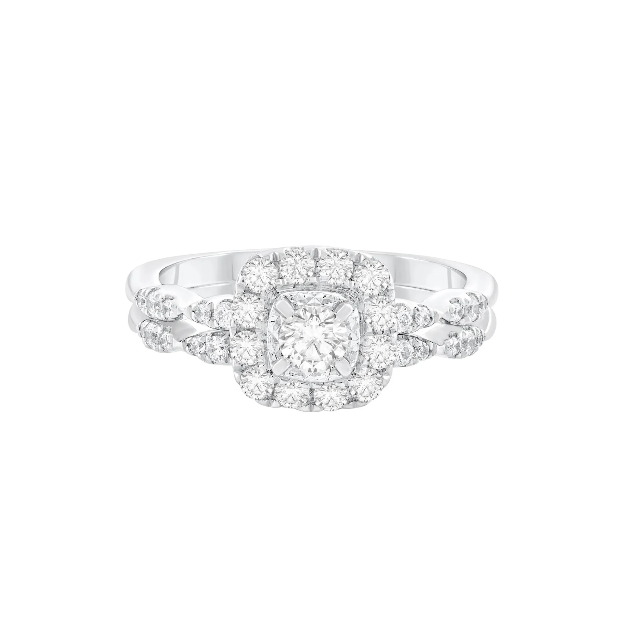 3/4 CT. Tw. Diamond Halo Engagement Set 14K White Gold Ring Round Brilliant Cut Size 7.5