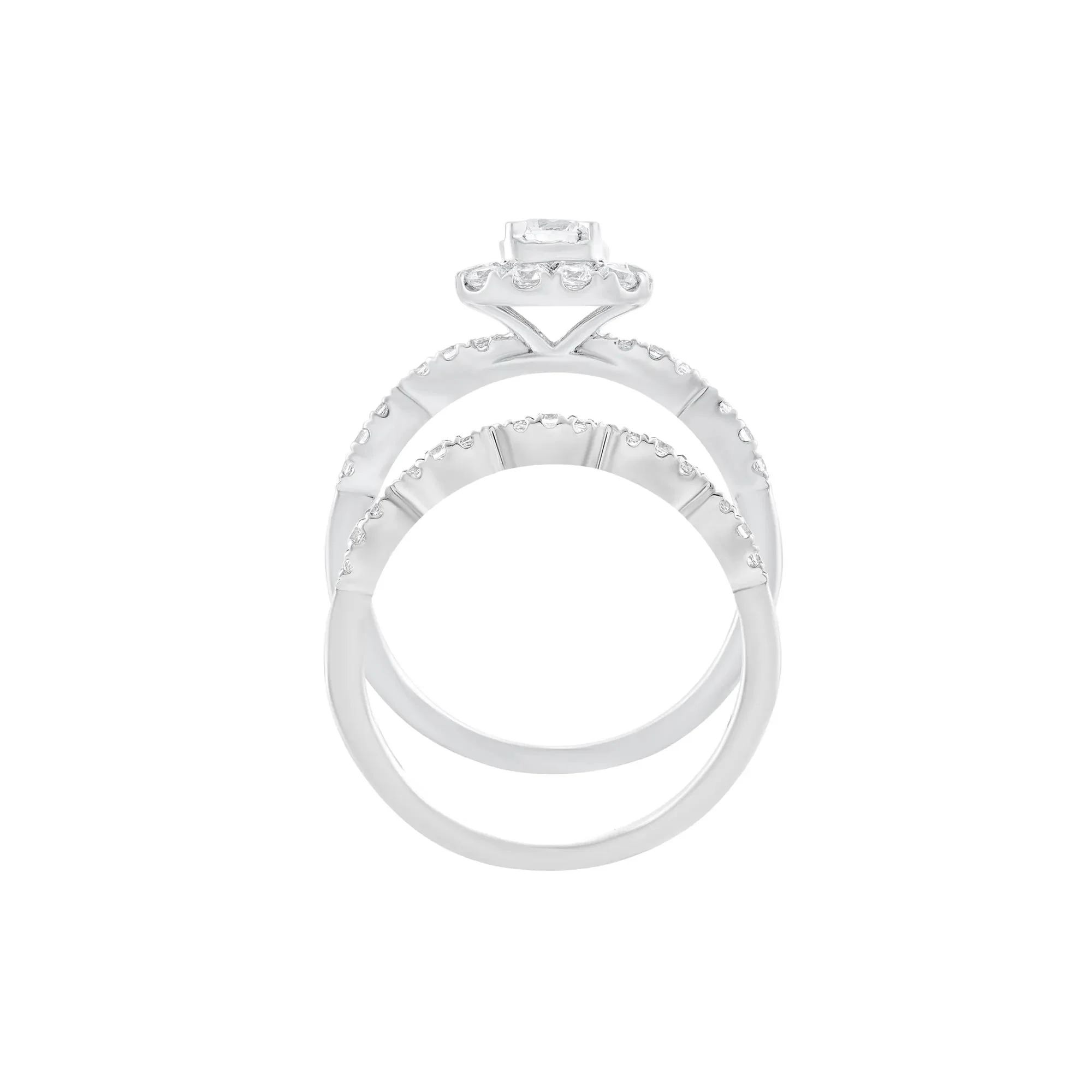 3/4 CT. Tw. Diamond Halo Engagement Set 14K White Gold Ring Round Brilliant Cut Size 8.5 - Image 2