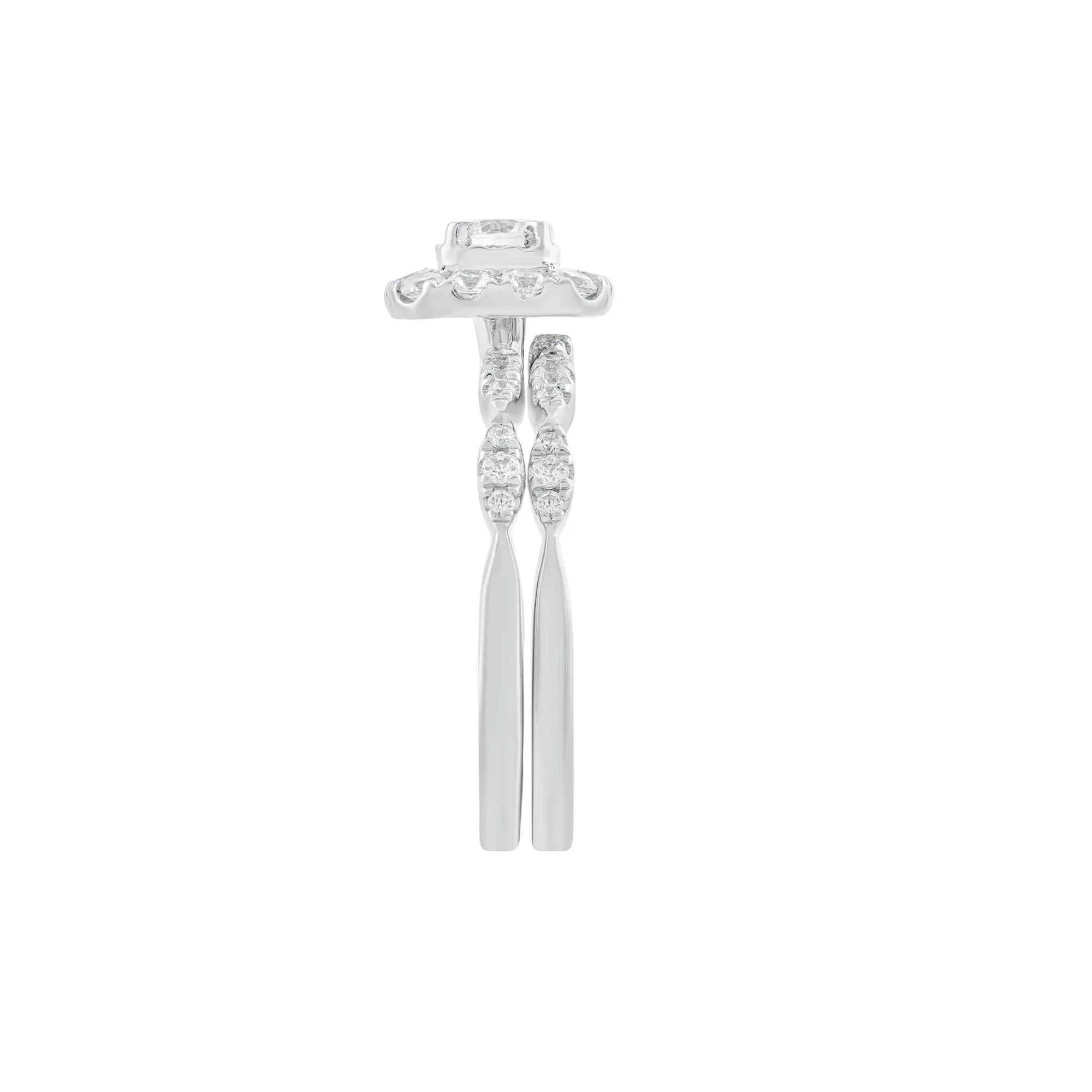 3/4 CT. Tw. Diamond Halo Engagement Set 14K White Gold Ring Round Brilliant Cut Size 8.5 - Image 3