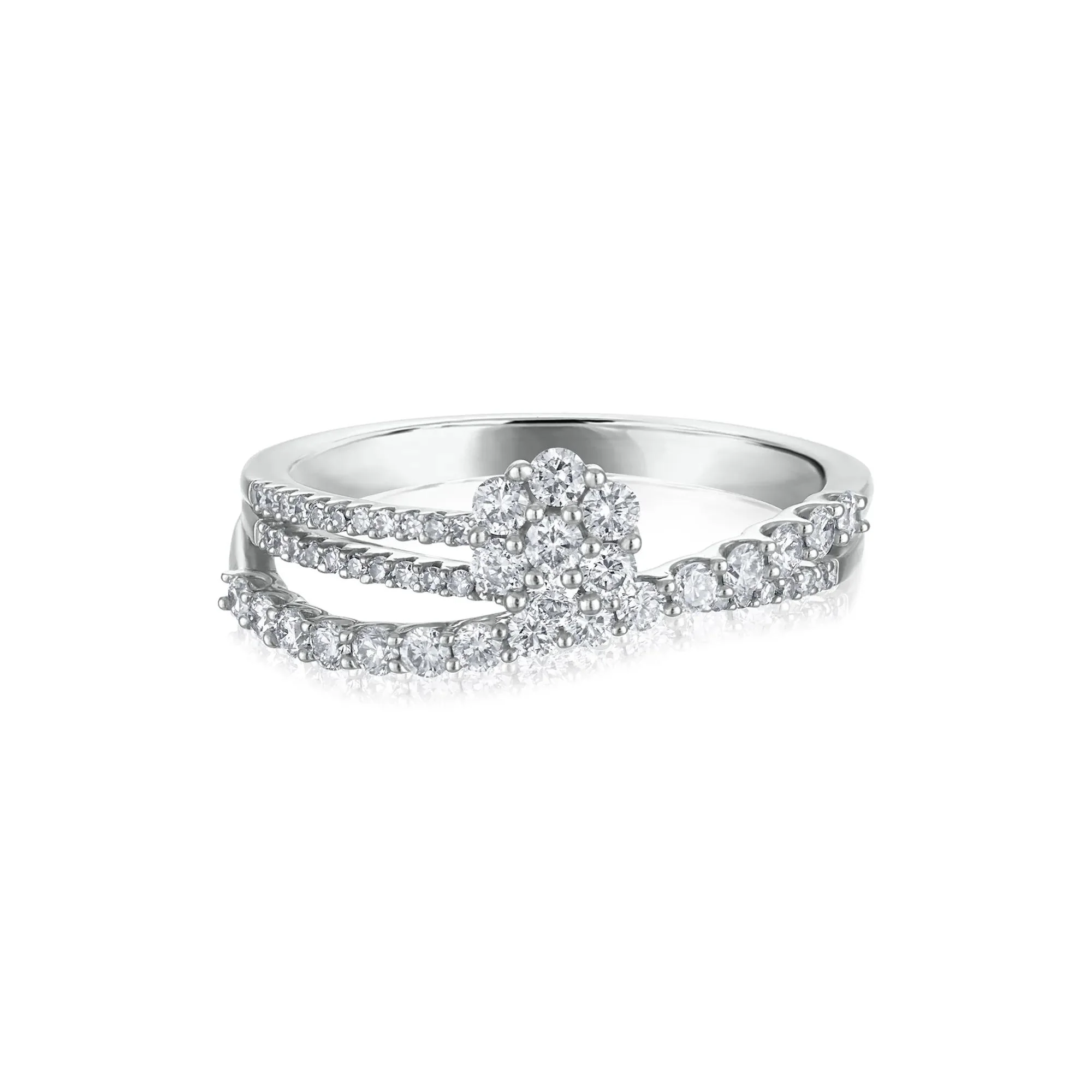 5/8 CT. Tw. Diamond Floral Bypass Ring 14K White Gold Round Brilliant Cut Size 6 2mm