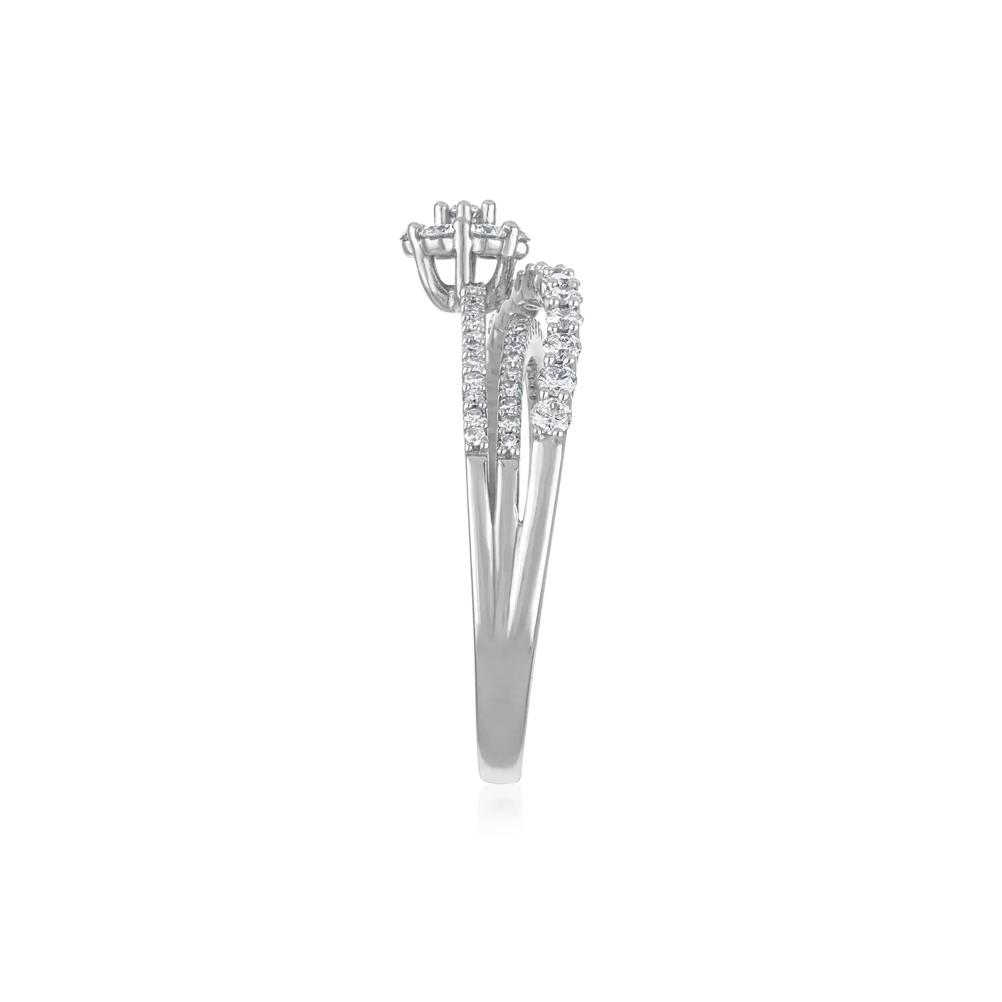 5/8 CT. Tw. Diamond Floral Bypass Ring 14K White Gold Round Brilliant Cut Size 8.5 2mm - Image 3