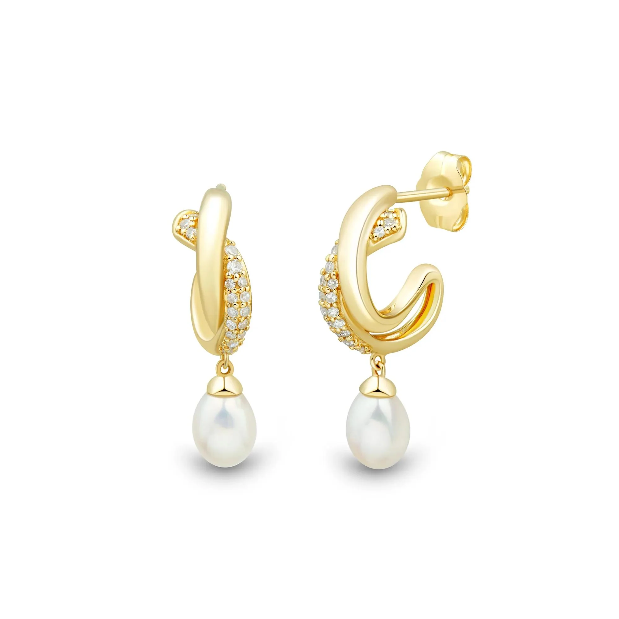 1/7 CT. Tw. Freshwater Cultured Pearl and Diamond Earrings 10K Yellow Gold Size 22.00mm
