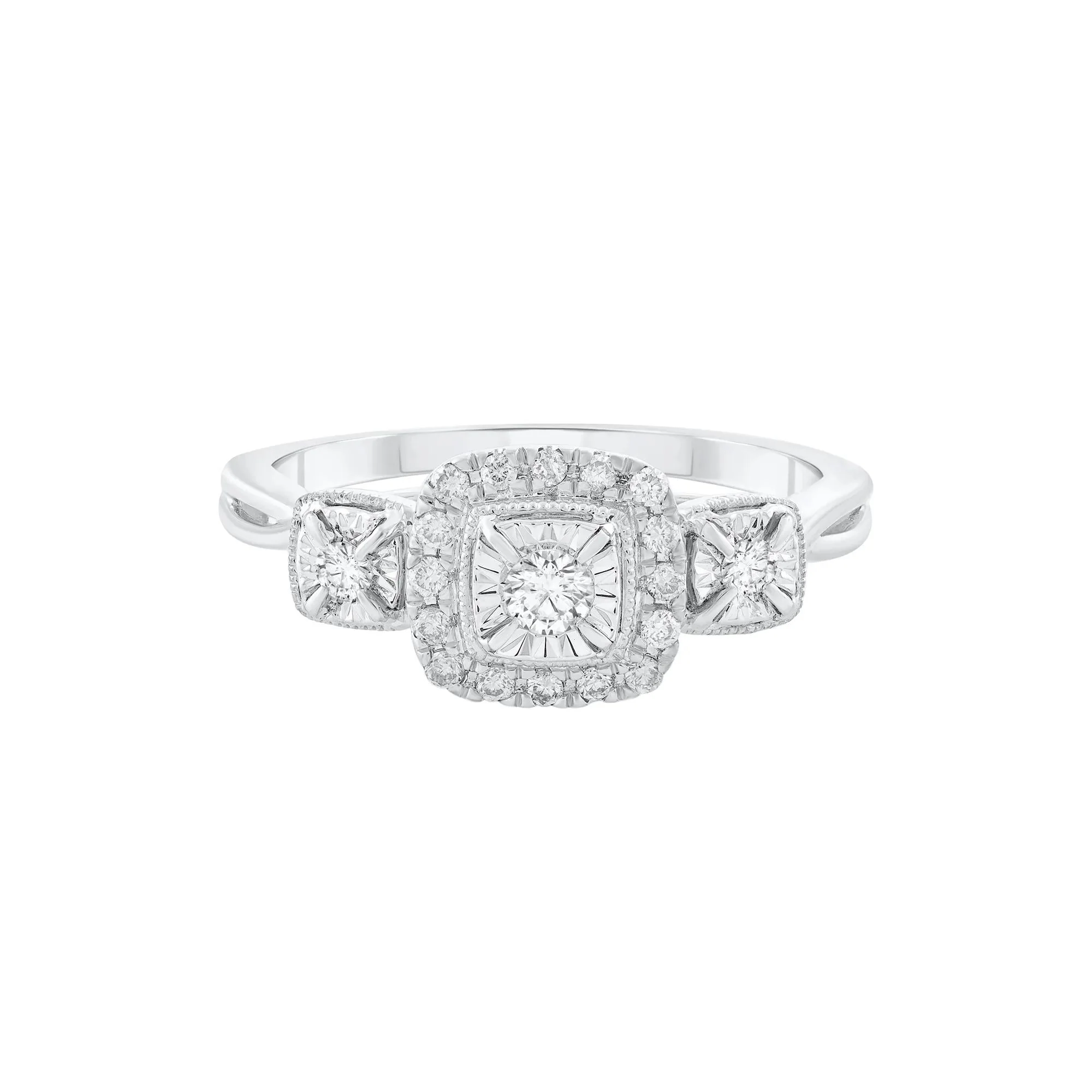 1/4 CT. Tw. Diamond Three Stone Ring 10K White Gold Round Brilliant Cut Size 7