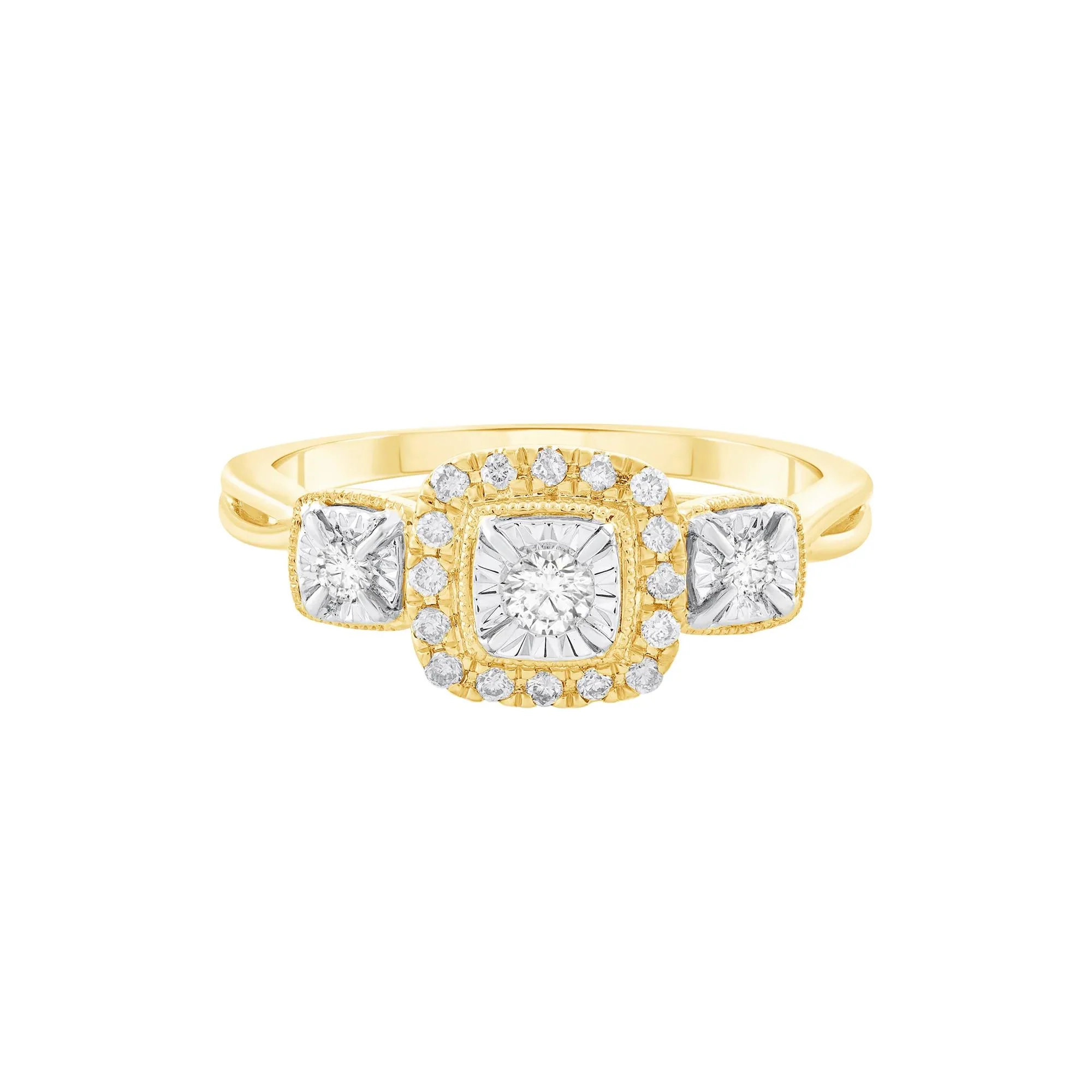 1/4 CT. Tw. Diamond Three Stone Ring 10K Yellow Gold Round Brilliant Cut Size 7