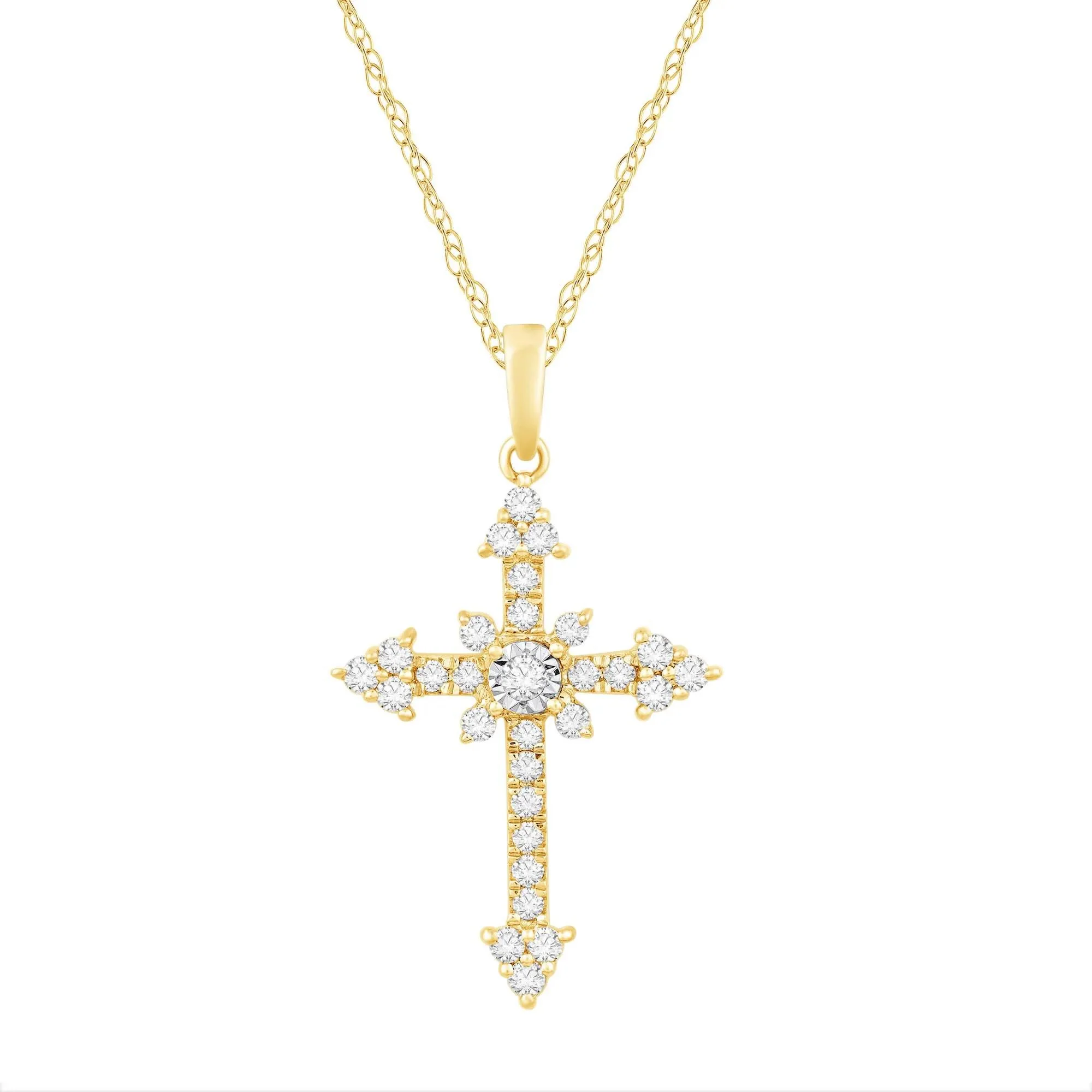 1/4 CT. Tw. Diamond Cross Pendant Necklace 10K Yellow Gold Size 18"