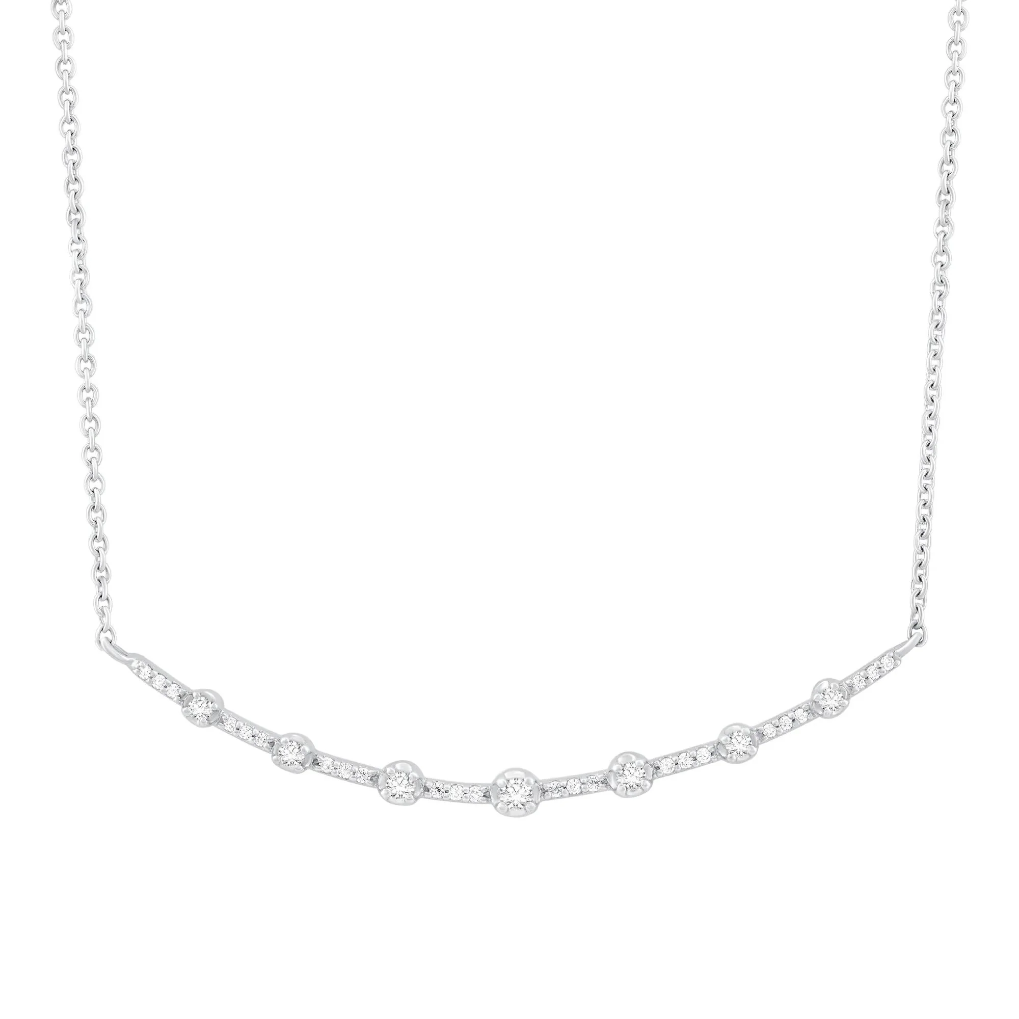 1/4 CT. Tw. Diamond Curved Bar Station Necklace 14K White Gold Size 18"