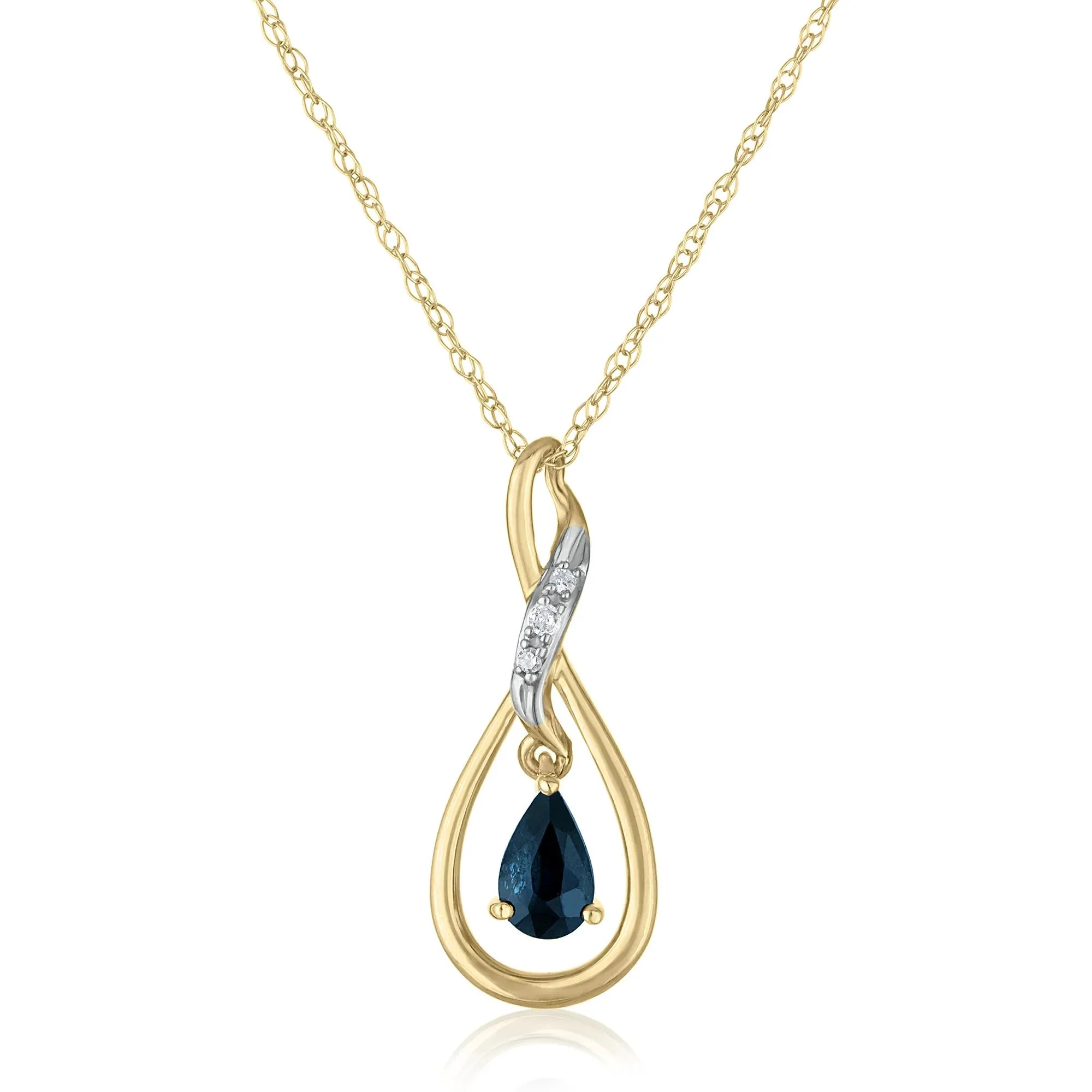 Blue Sapphire and Diamond Accent Pendant Necklace 10K Yellow Gold Size 18"