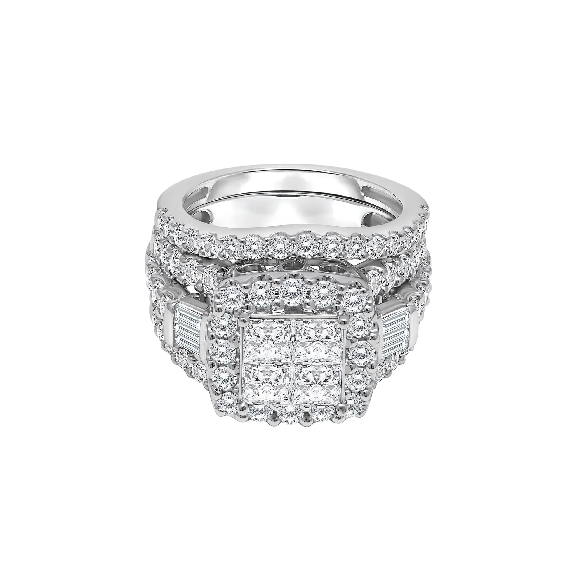 4 CT. Tw. Princess-Cut Diamond Composite Engagement Ring Set 10K White Gold Size 6