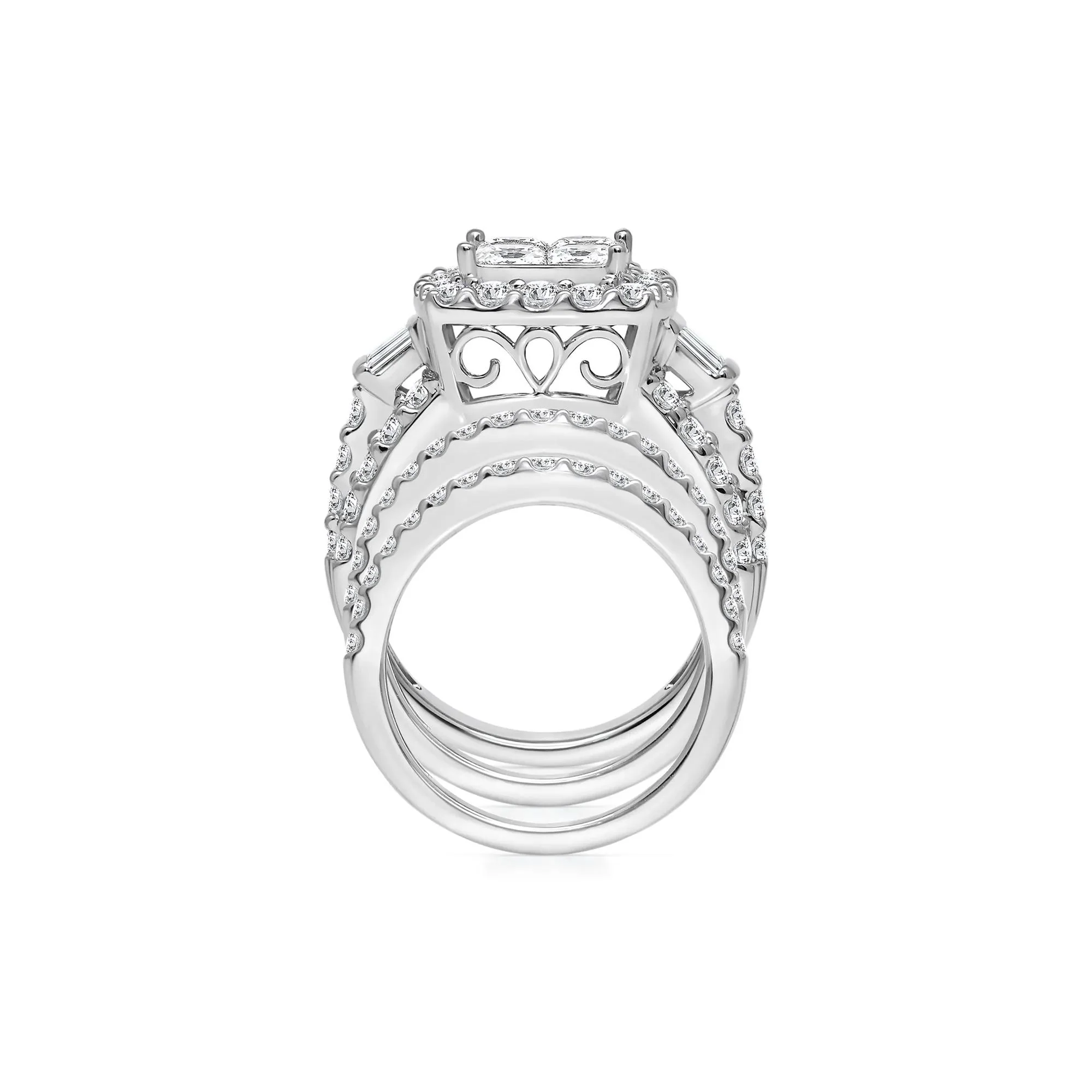 4 CT. Tw. Princess-Cut Diamond Composite Engagement Ring Set 10K White Gold Size 9 - Image 2