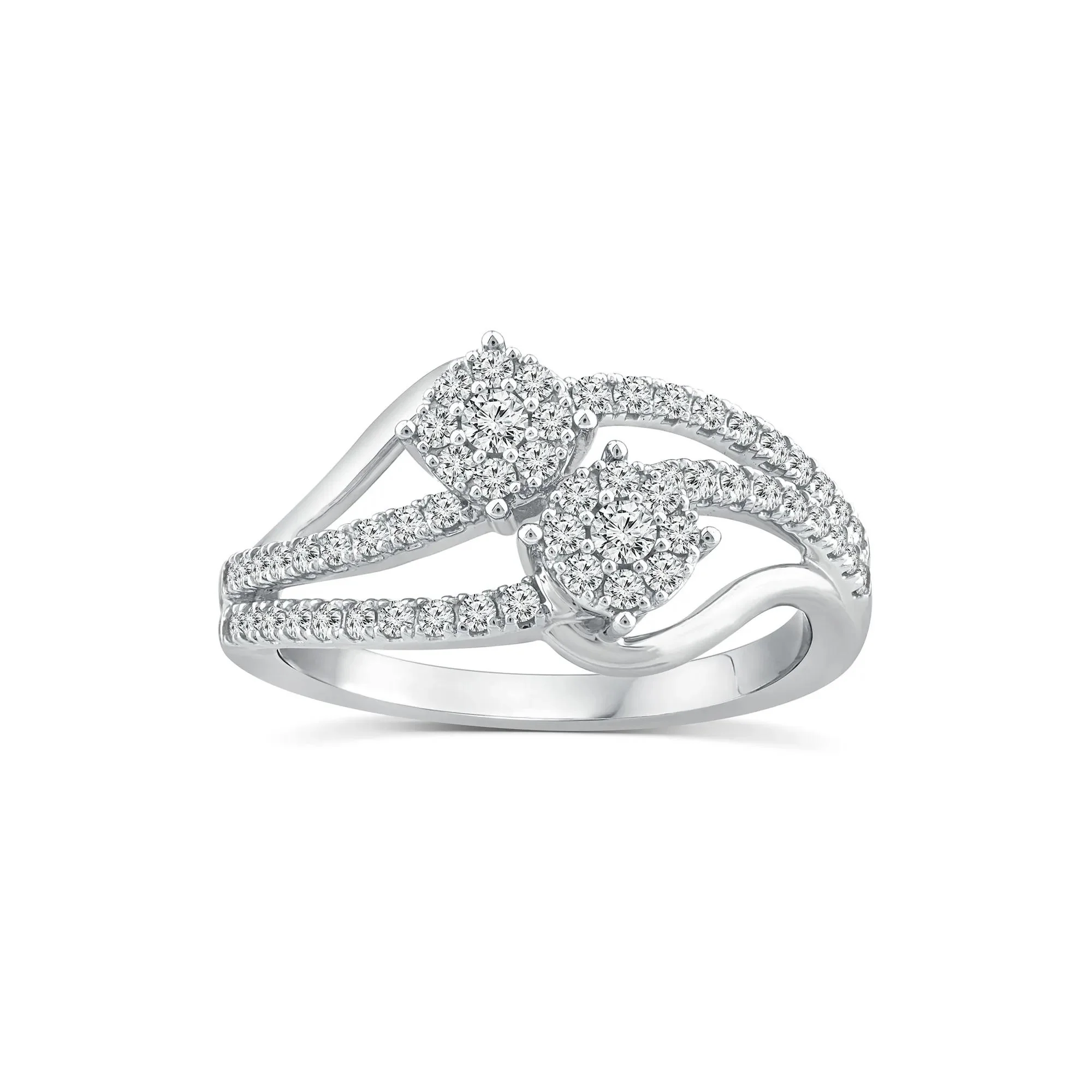 1/2 CT. Tw. Diamond Bypass Station Ring 10K White Gold Round Brilliant Cut Size 7.5 3mm