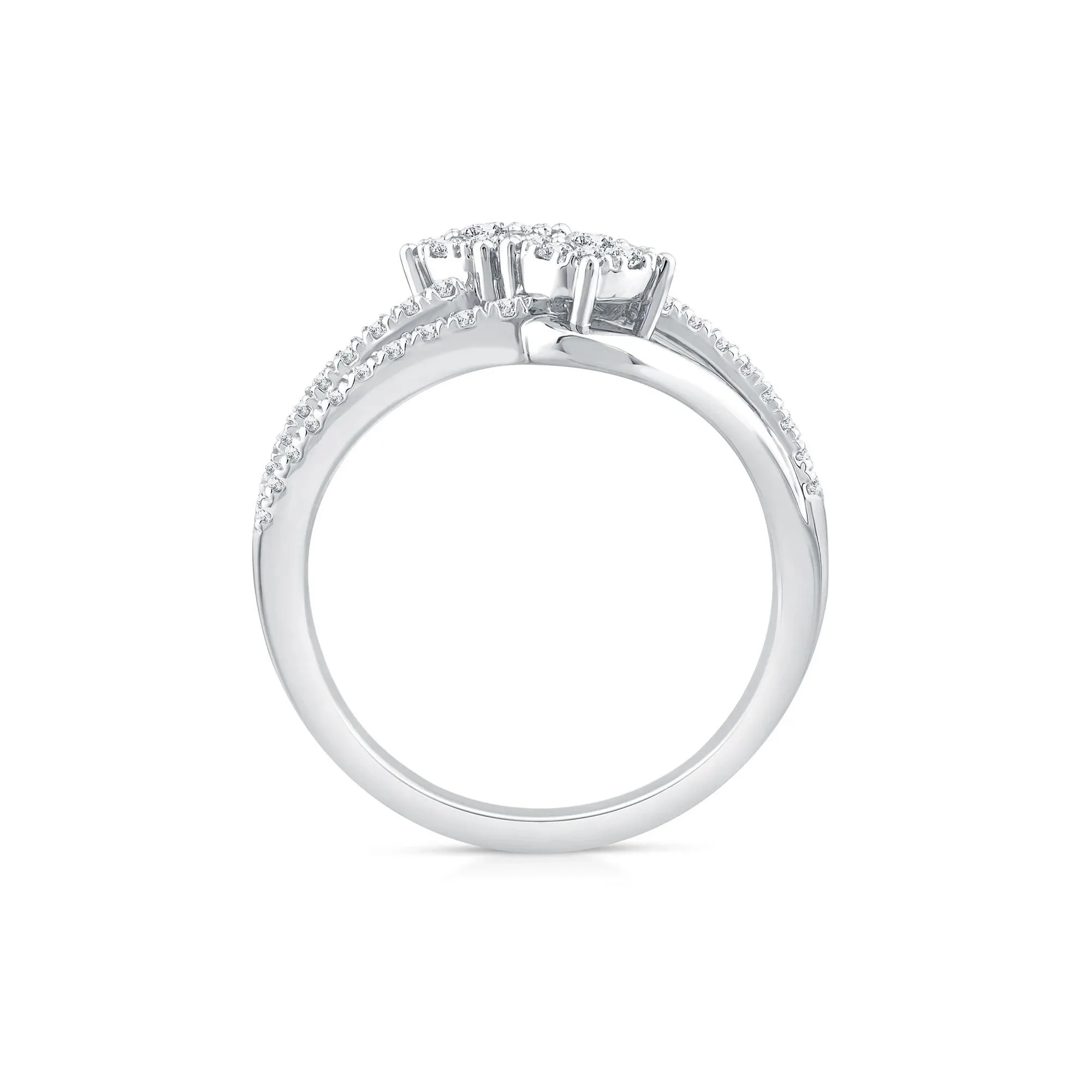 1/2 CT. Tw. Diamond Bypass Station Ring 10K White Gold Round Brilliant Cut Size 8.5 3mm - Image 2