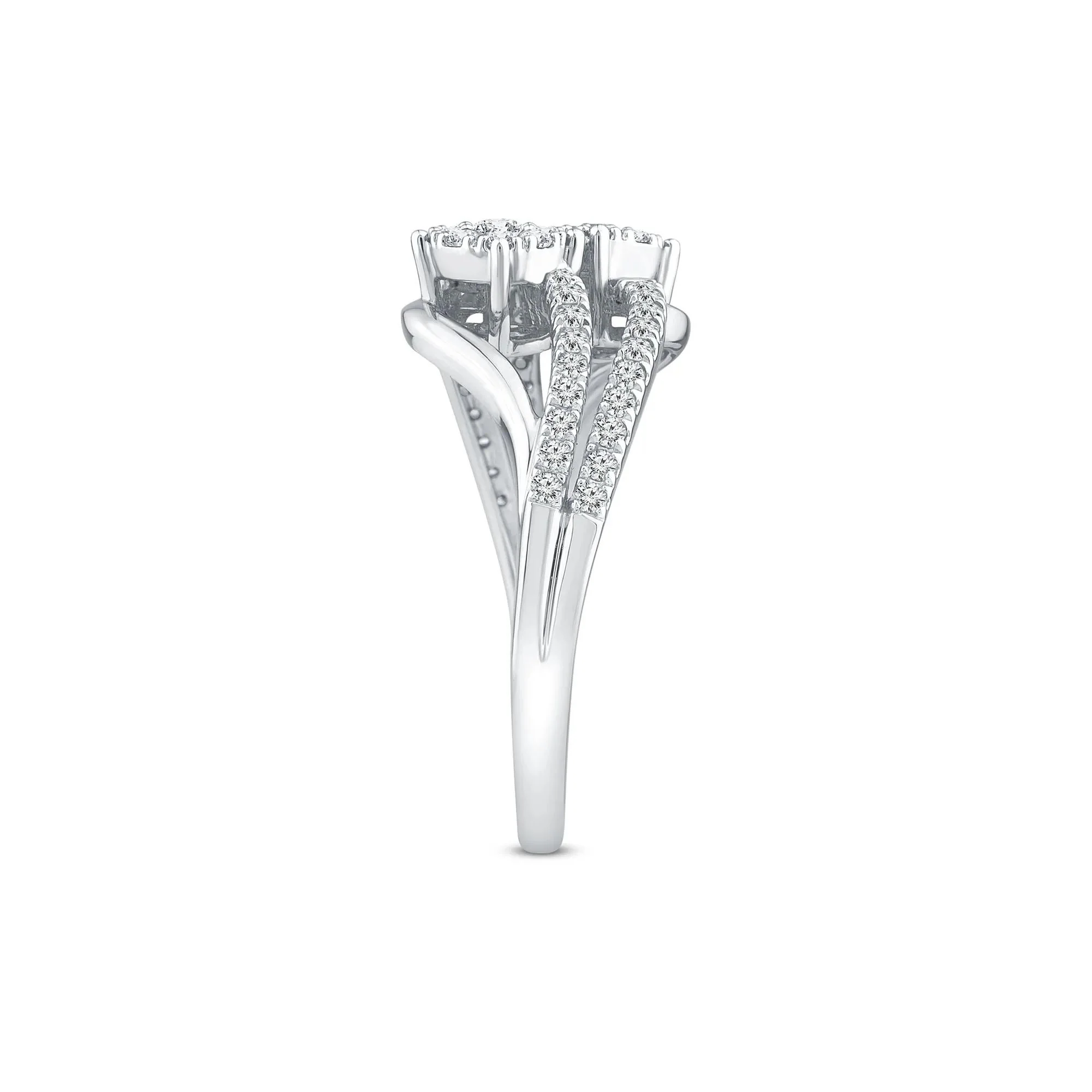1/2 CT. Tw. Diamond Bypass Station Ring 10K White Gold Round Brilliant Cut Size 9 3mm - Image 3