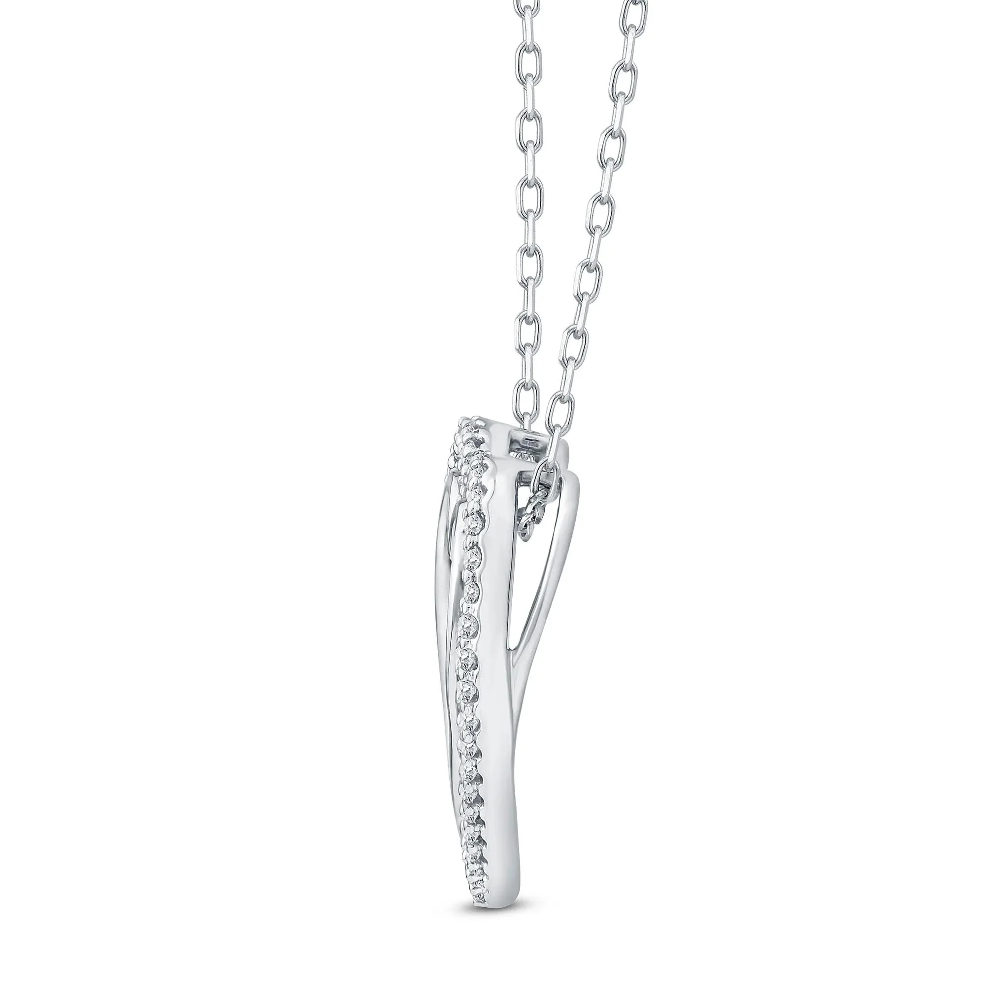 1/2 CT. Tw. Round and Baguette Diamond Heart Pendant Necklace 10K White Gold Size 18"