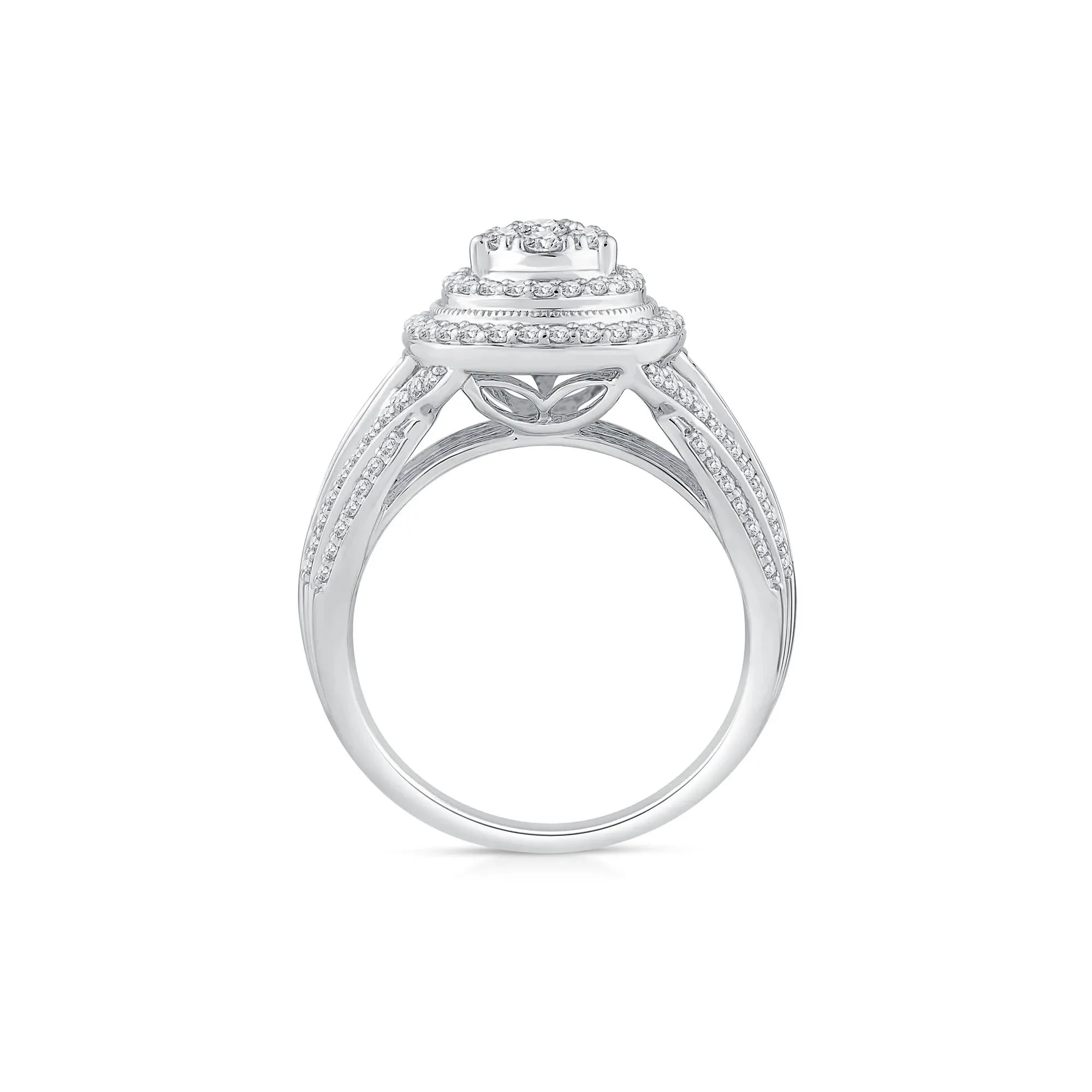 1 CT. Tw. Diamond Pear-Shaped Composite Engagement Ring 10K White Gold Round Brilliant Cut Size 8 3.5mm - Image 2