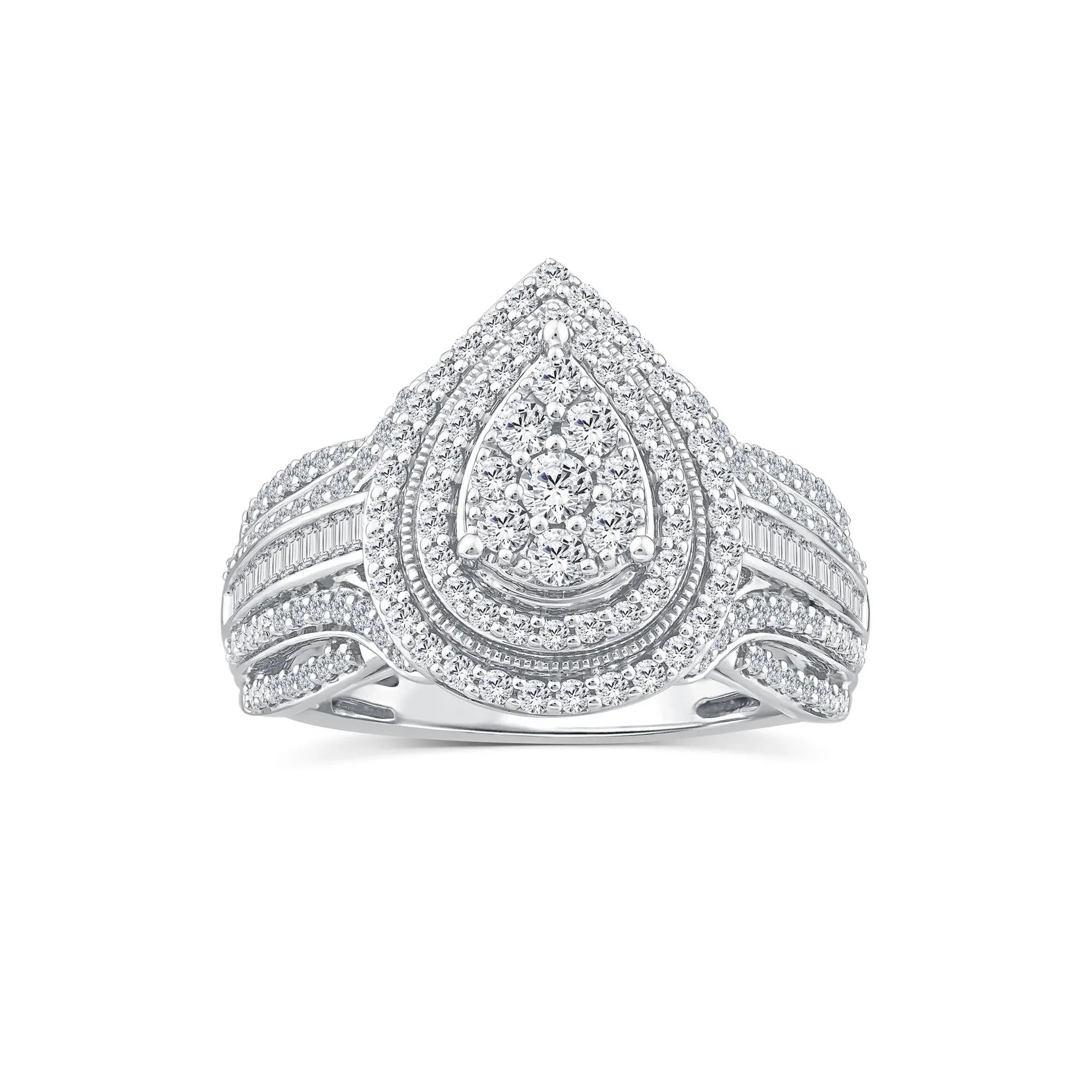 1 CT. Tw. Diamond Pear-Shaped Composite Engagement Ring 10K White Gold Round Brilliant Cut Size 8.5 3.5mm