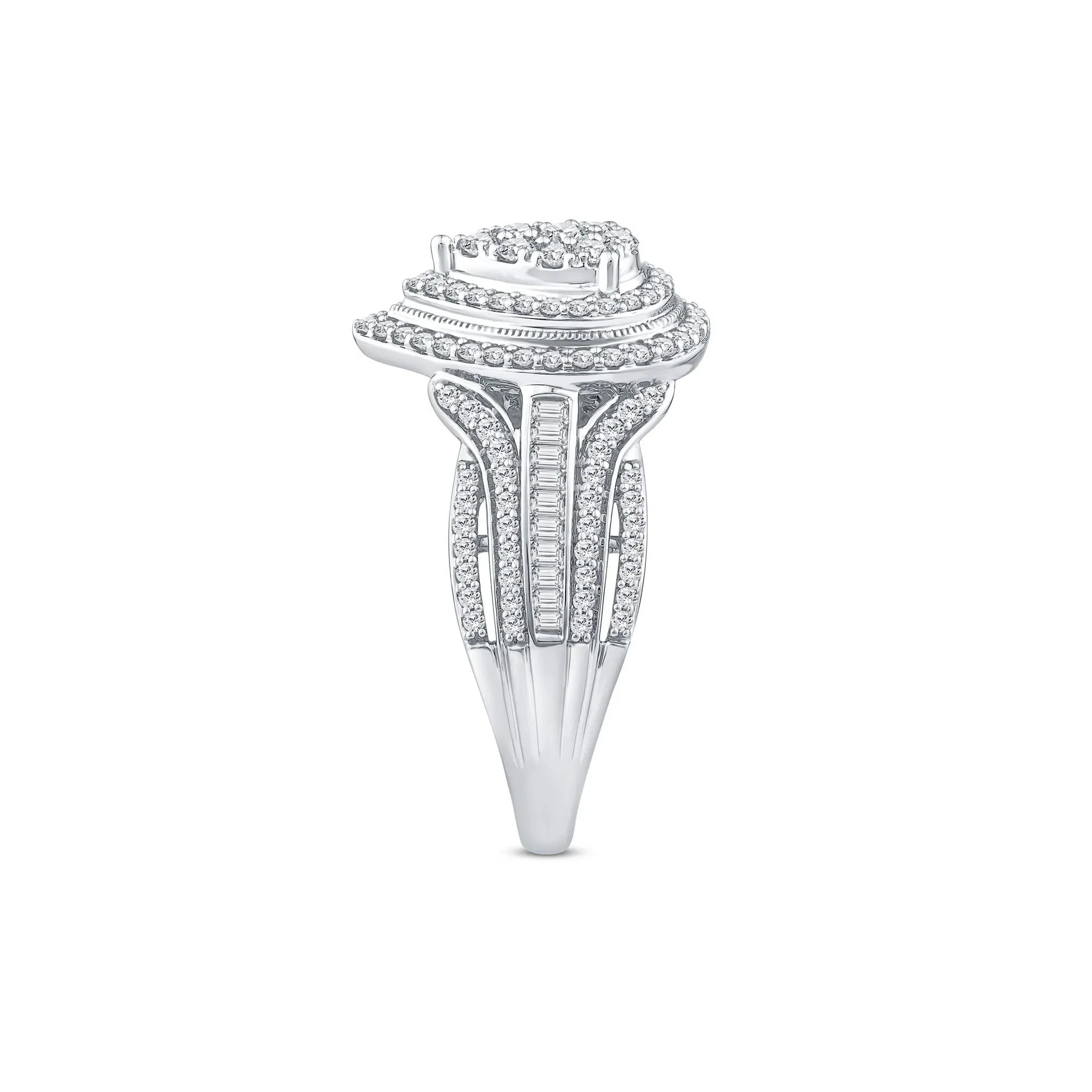 1 CT. Tw. Diamond Pear-Shaped Composite Engagement Ring 10K White Gold Round Brilliant Cut Size 8.5 3.5mm - Image 3