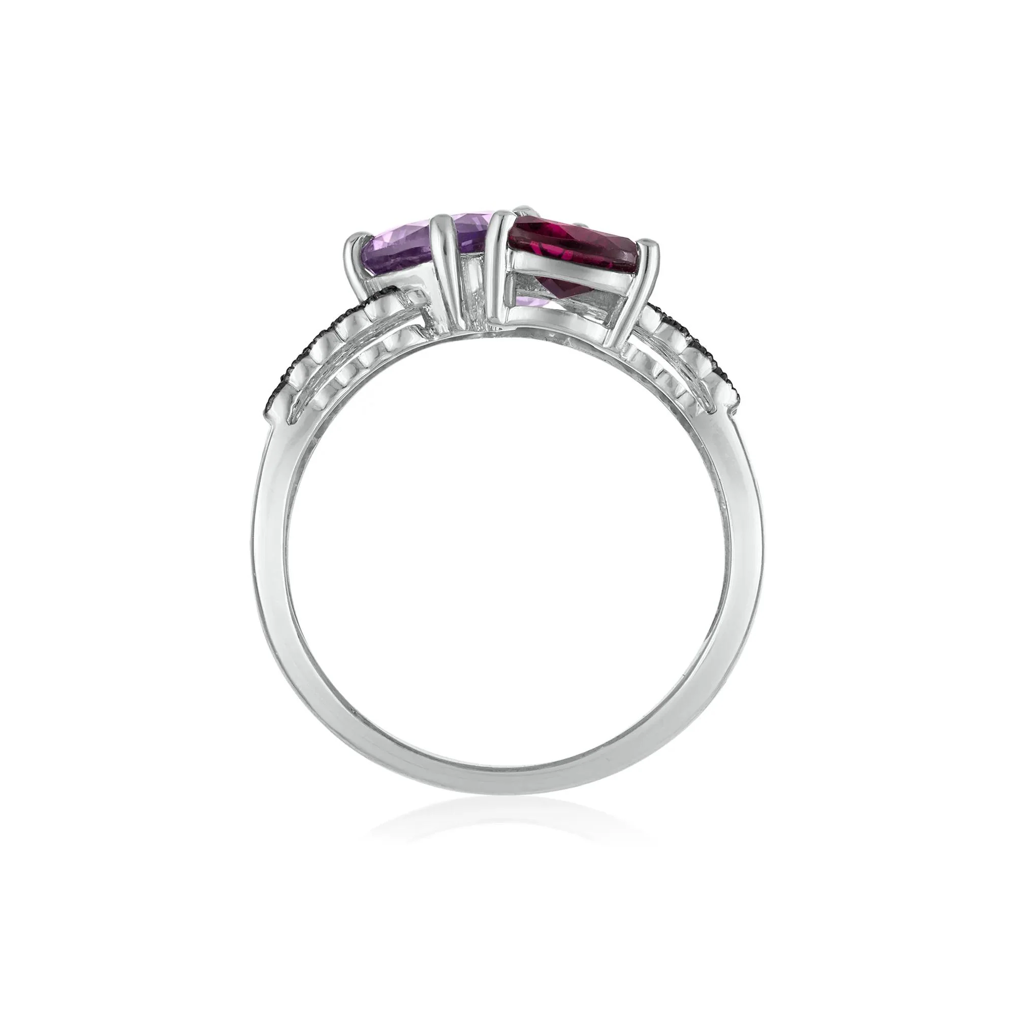 Amethyst Garnet Smoky Quartz and Diamond Multi-Row Ring 10K White Gold Size 6.5 3mm - Image 2