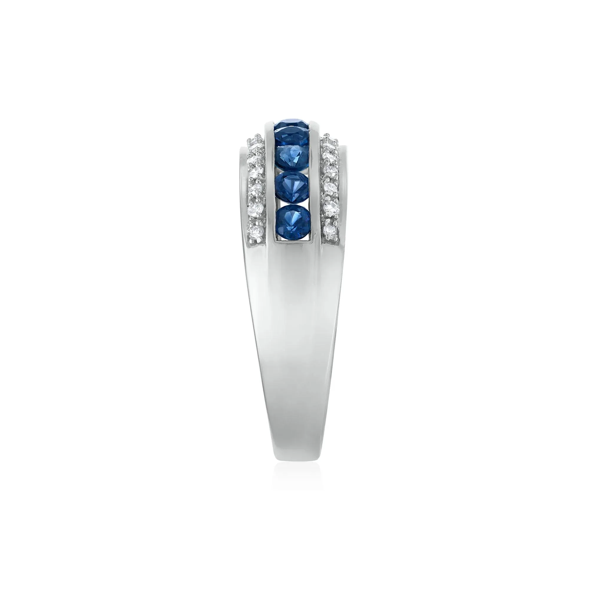 1/7 CT. Tw. Blue Sapphire and Diamond Band Ring 10K White Gold Round Brilliant Cut Size 6 3.5mm - Image 3