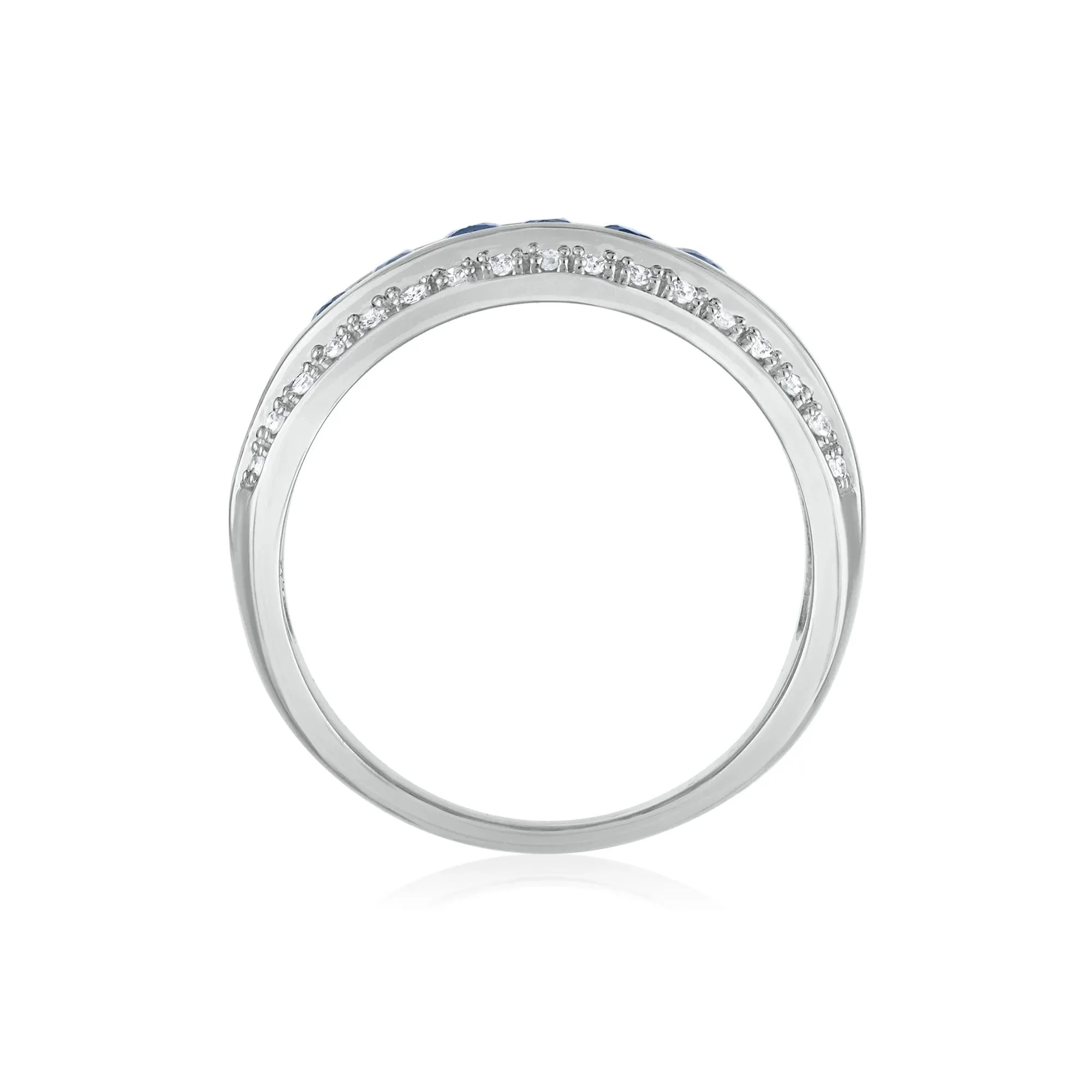 1/7 CT. Tw. Blue Sapphire and Diamond Band Ring 10K White Gold Round Brilliant Cut Size 7 3.5mm - Image 2