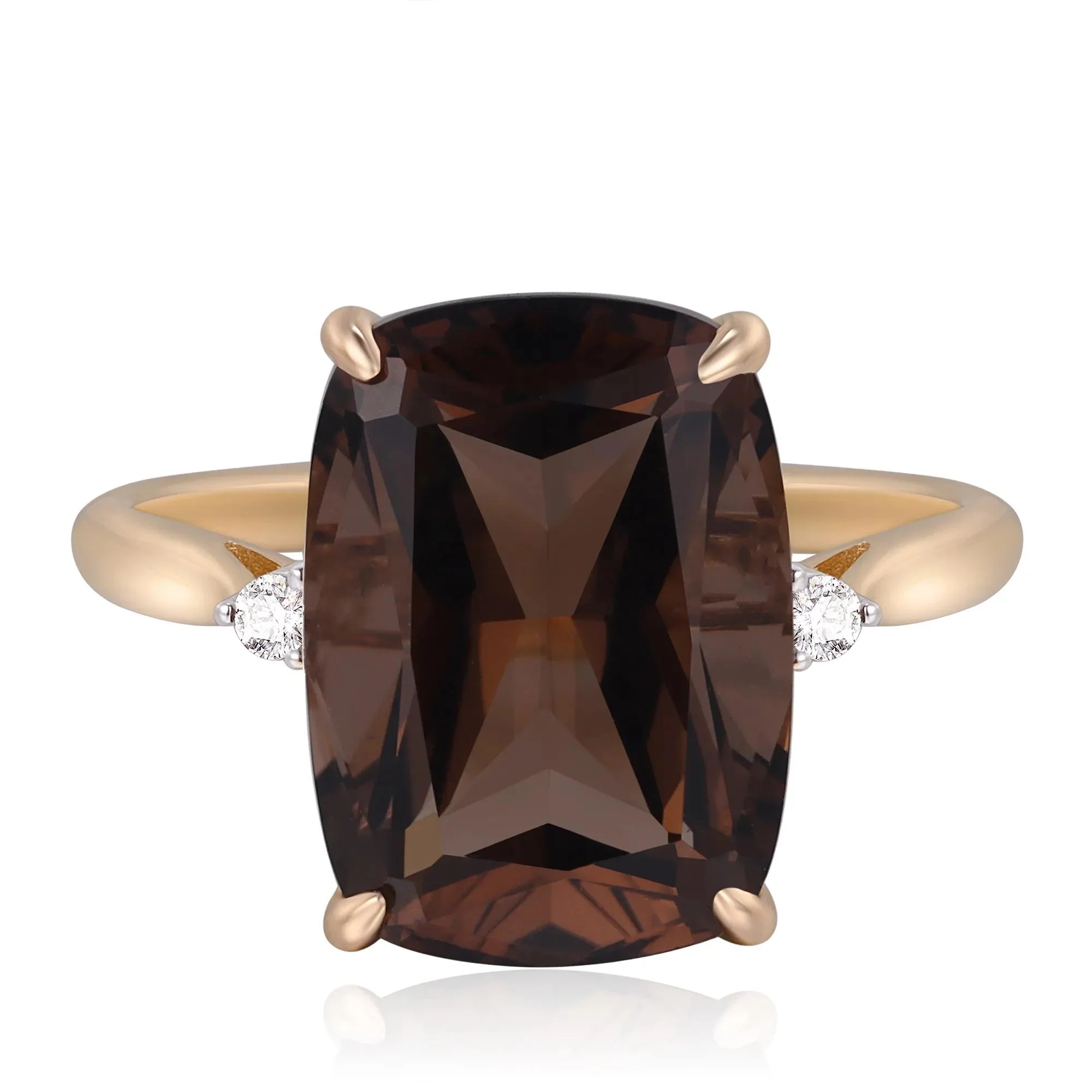 Smoky Quartz and Diamond Accent Ring 10K Yellow Gold Size 9