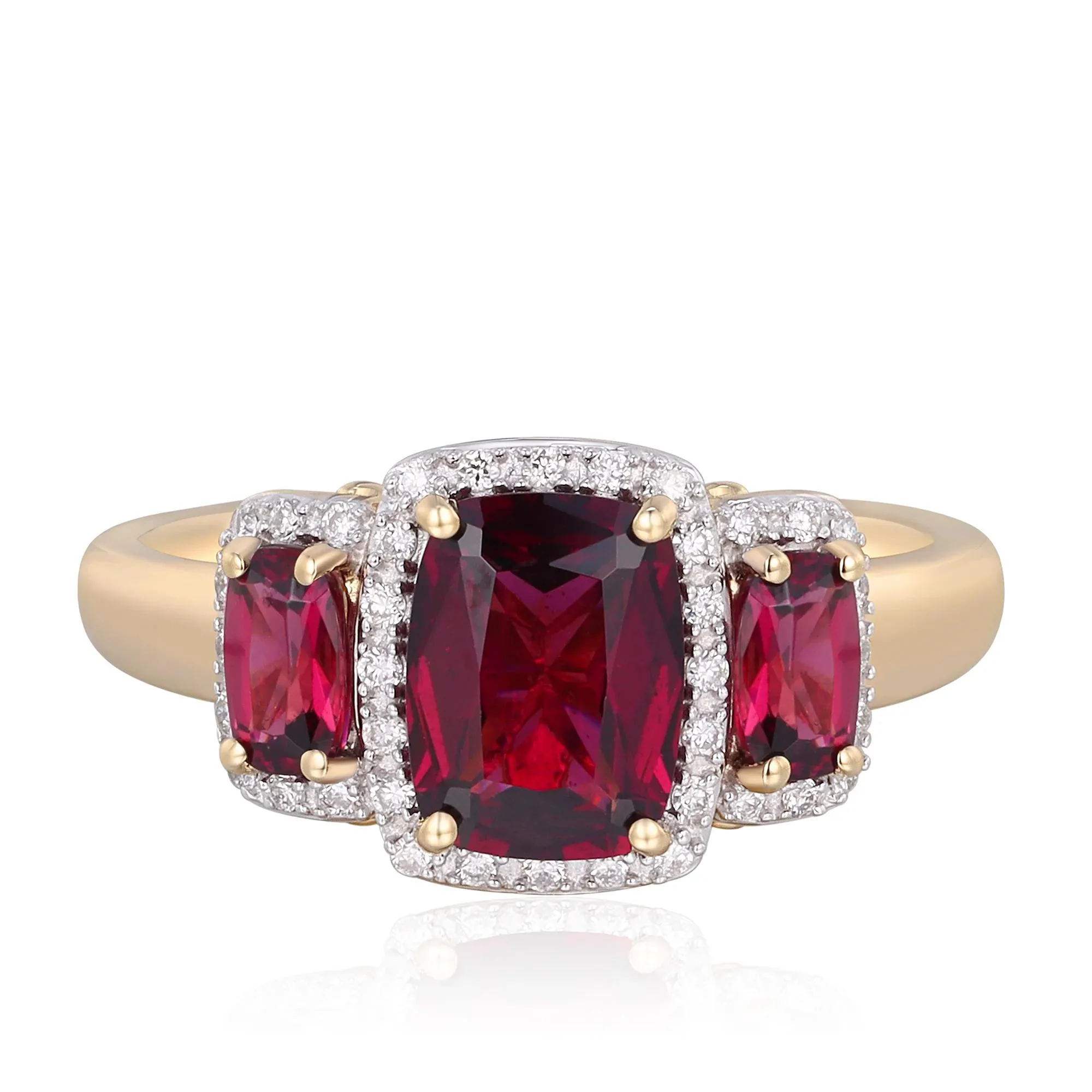 1/7 CT. Tw. Rhodolite Garnet and Diamond Ring 10K Yellow Gold Round Brilliant Cut Size 5