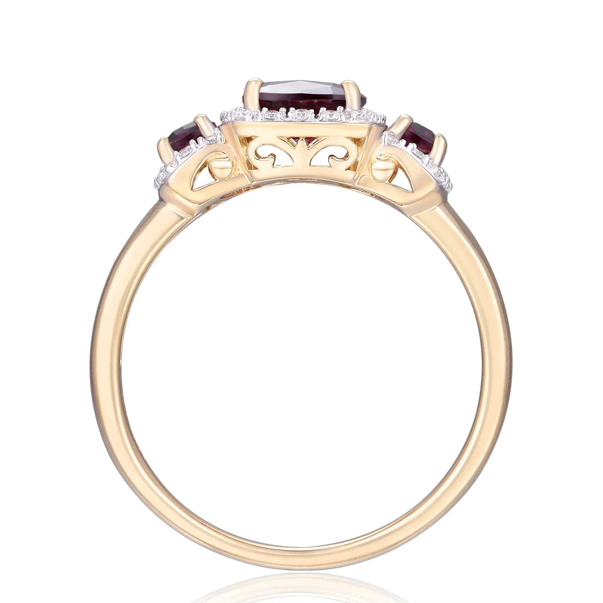1/7 CT. Tw. Rhodolite Garnet and Diamond Ring 10K Yellow Gold Round Brilliant Cut Size 5 - Image 2