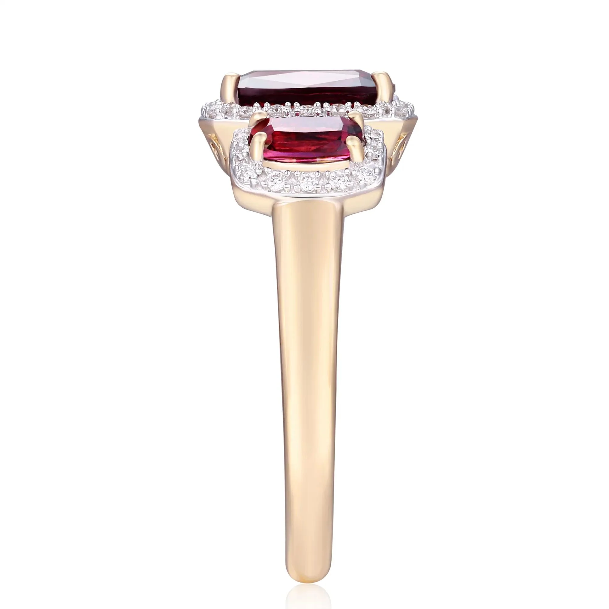 1/7 CT. Tw. Rhodolite Garnet and Diamond Ring 10K Yellow Gold Round Brilliant Cut Size 7 - Image 3