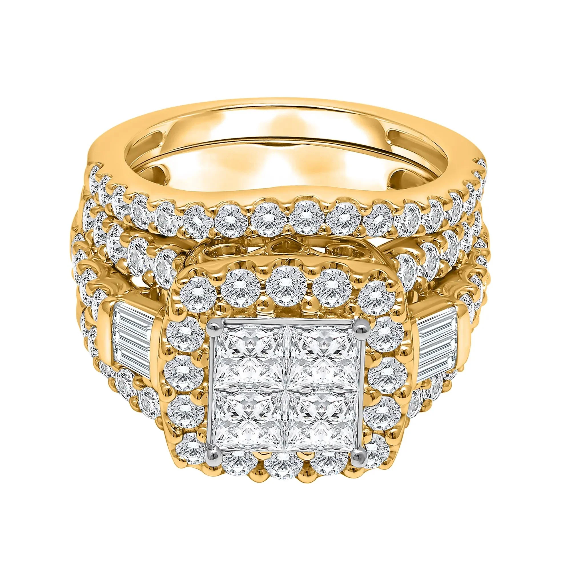 4 CT. Tw. Princess-Cut Diamond Composite Engagement Ring Set 10K Yellow Gold Size 6.5