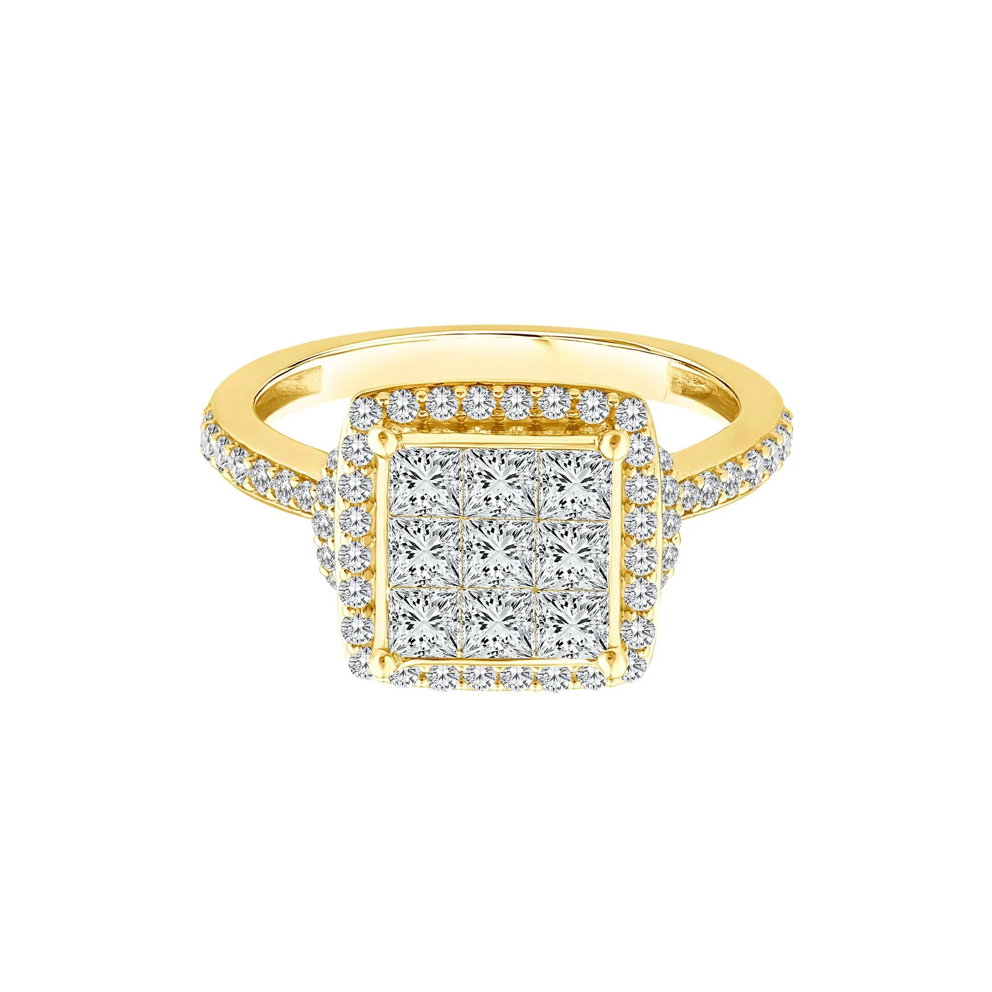 1/4 CT. Tw. Diamond Composite Halo Engagement Ring 10K Yellow Gold Round Brilliant Cut Size 7.5