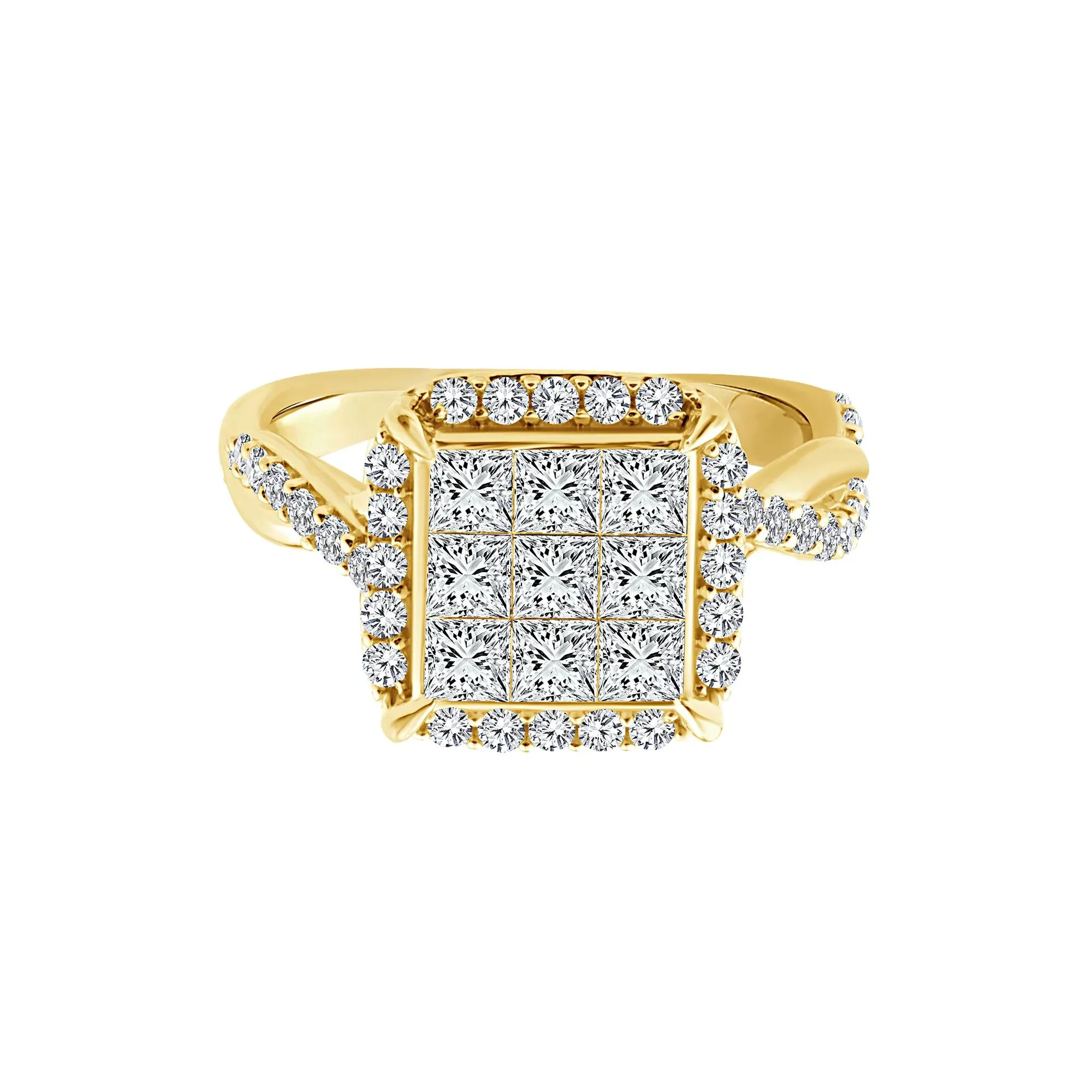 1/3 CT. Tw. Diamond Composite Halo Engagement Ring 10K Yellow Gold Round Brilliant Cut Size 6