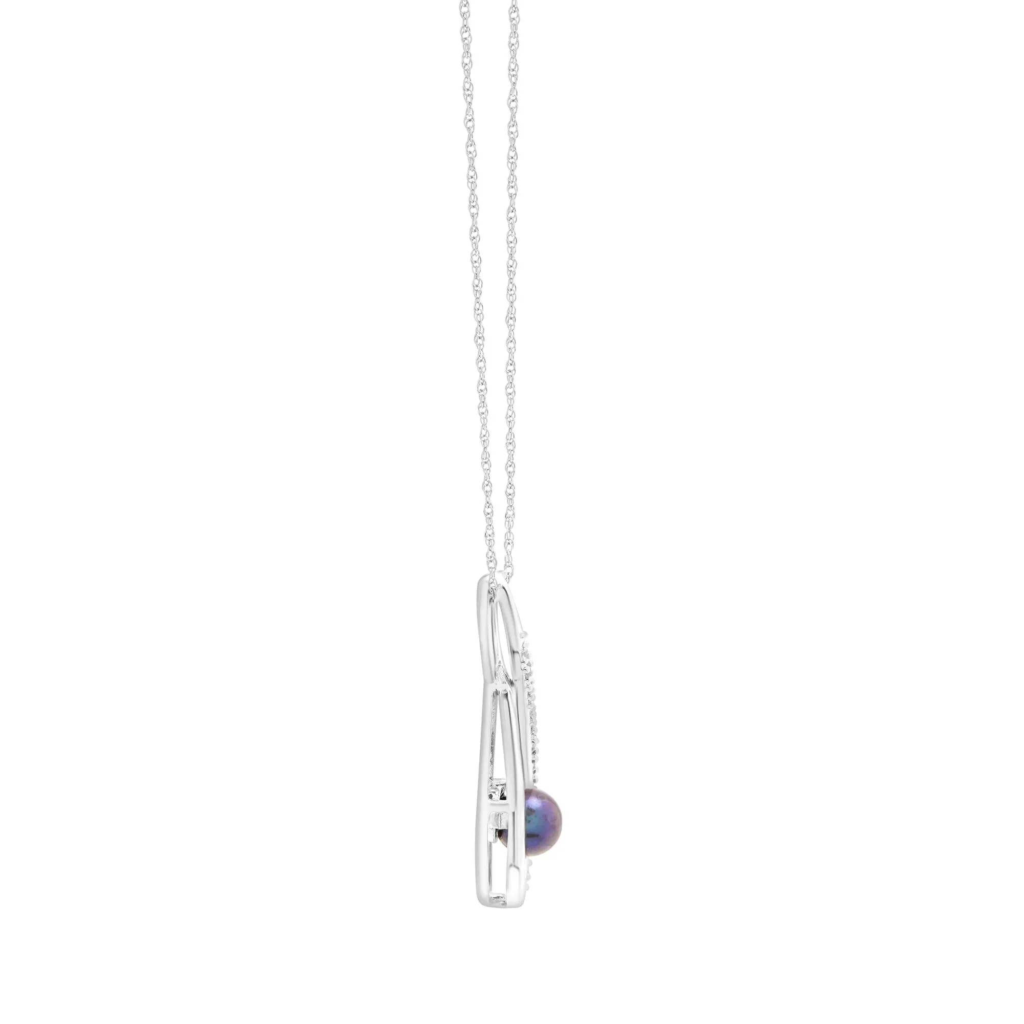 Black Dyed Freshwater Pearl and Lab-Created White Sapphire Infinity Pendant Necklace Size 18"