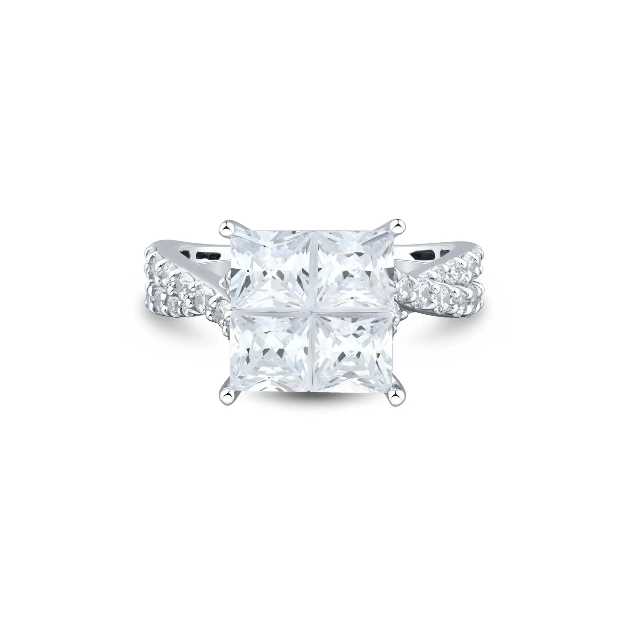 4 CT. Tw. Lab Grown Diamond Composite Engagement Ring 10K White Gold Round Brilliant Cut Size 8 1.5mm