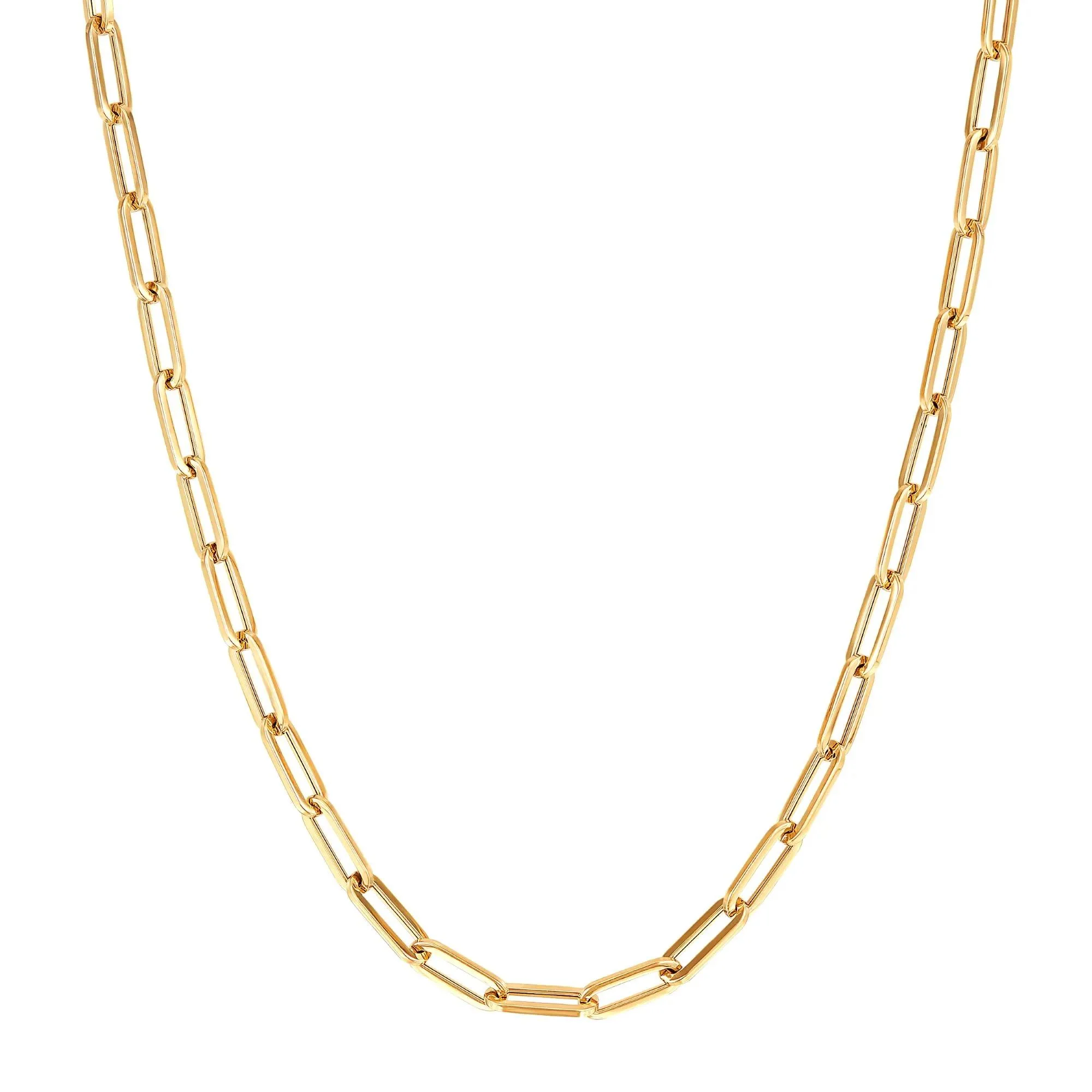 Hollow Paperclip Chain 10K Yellow Gold Necklace Size 18"