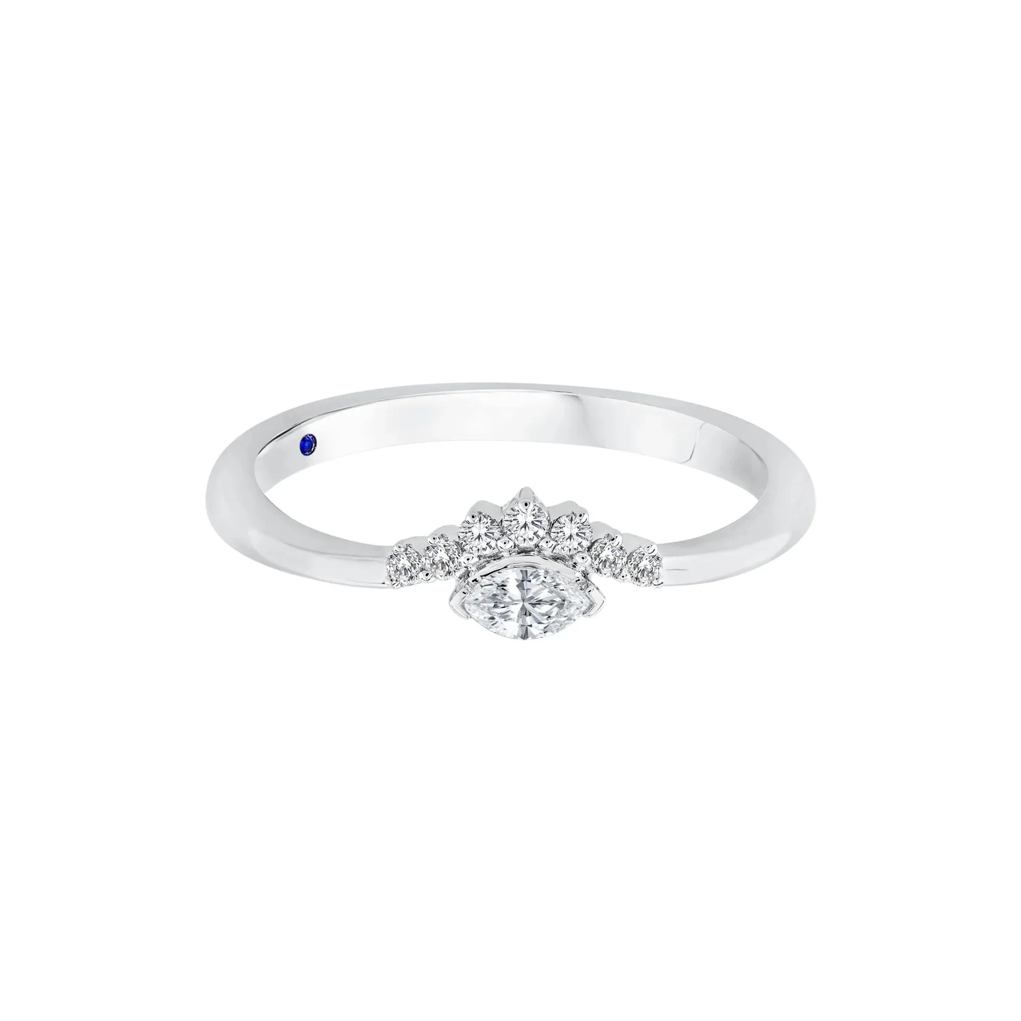 1/7 CT. Tw. Diamond and Blue Sapphire Ring 10K White Gold Round Brilliant Cut Size 5.5 1.5mm