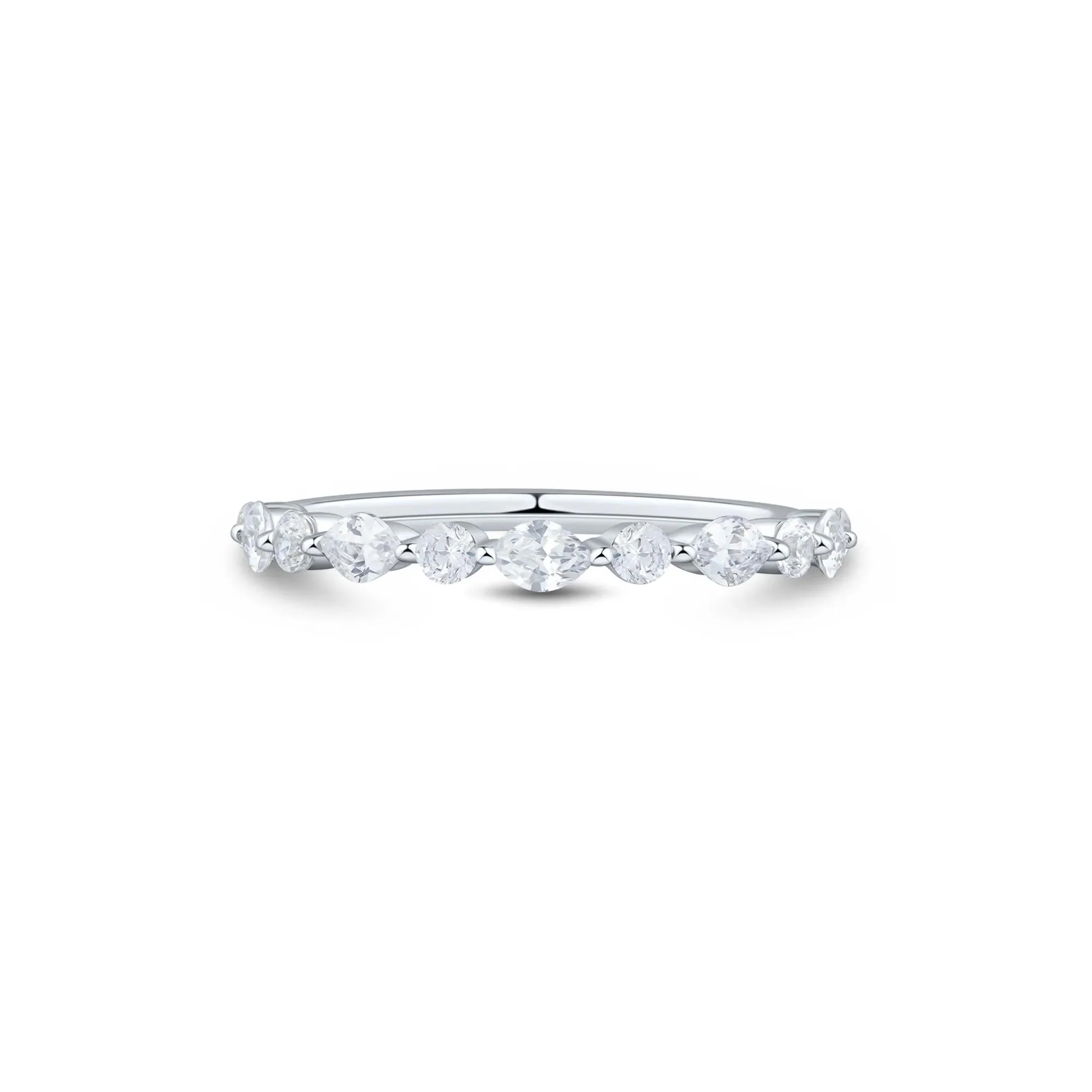 1/2 CT. Tw. Lab Grown Marquise and Round Diamond Band Ring 10K White Gold Size 6.5 1mm