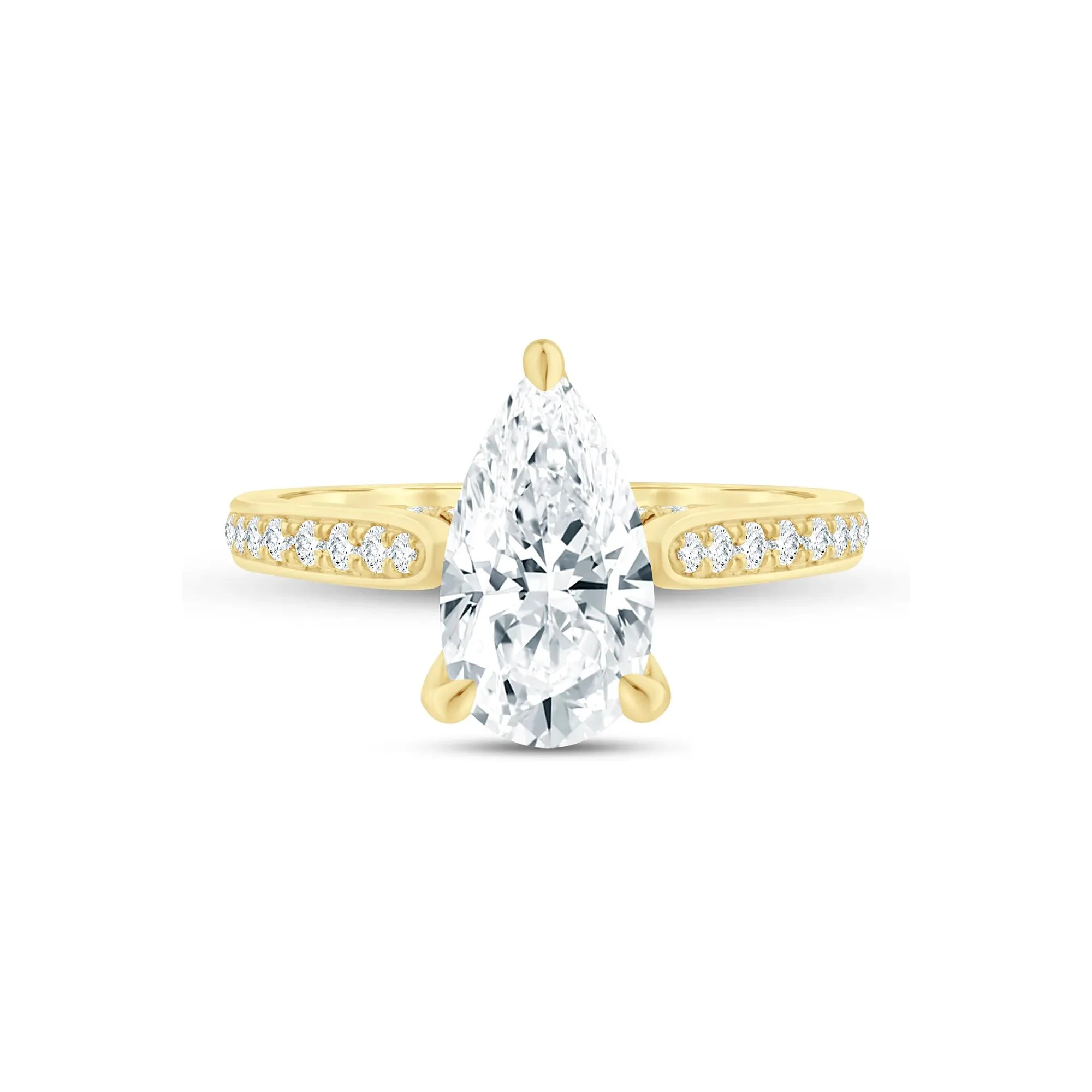 7/8 CT. Tw. Lab Grown Diamond Pear-Shaped Engagement Ring 14K Yellow Gold (2-) Round Brilliant Cut Size 8 1.5mm