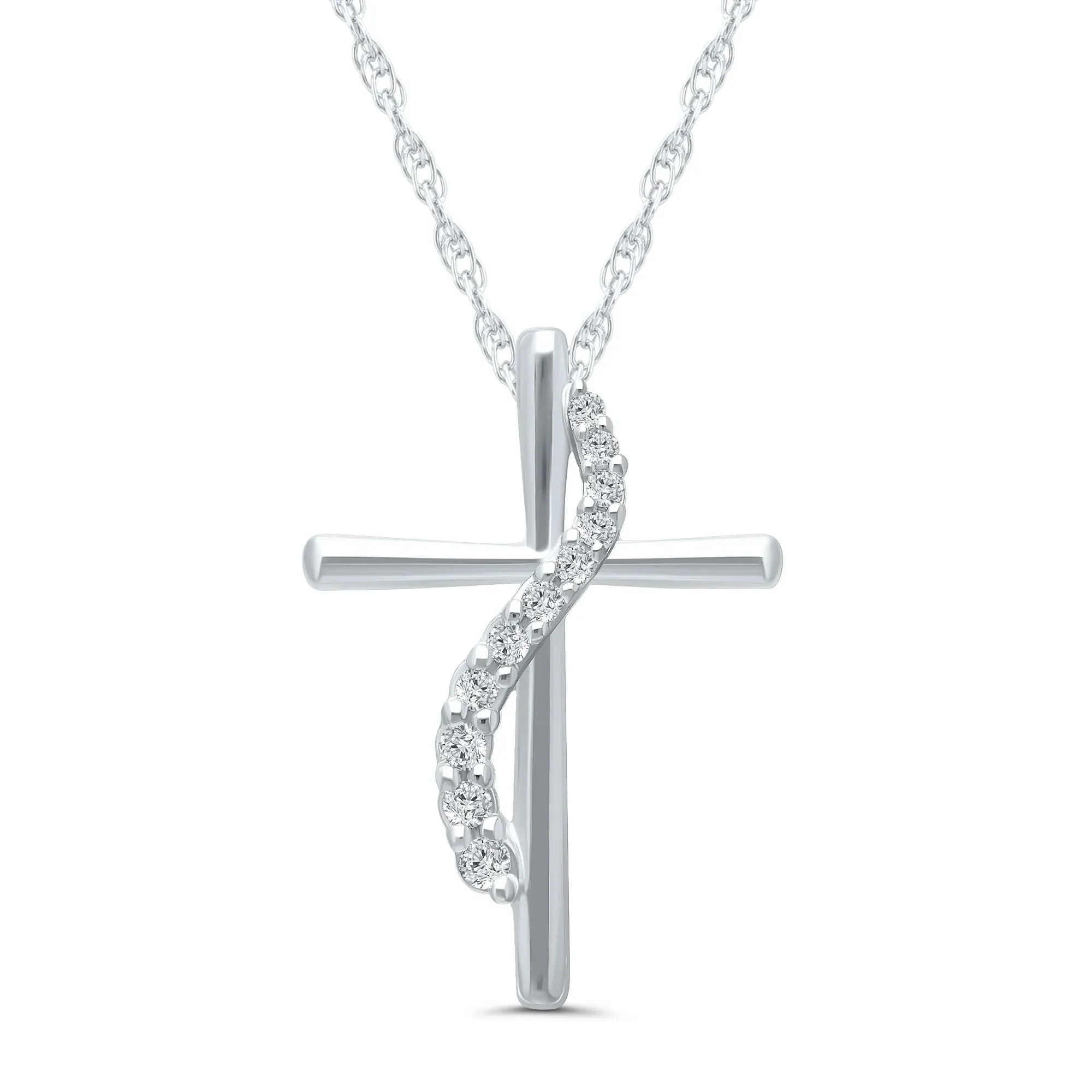 Diamond Accent Cross Pendant Necklace 10K White Gold Size 18"