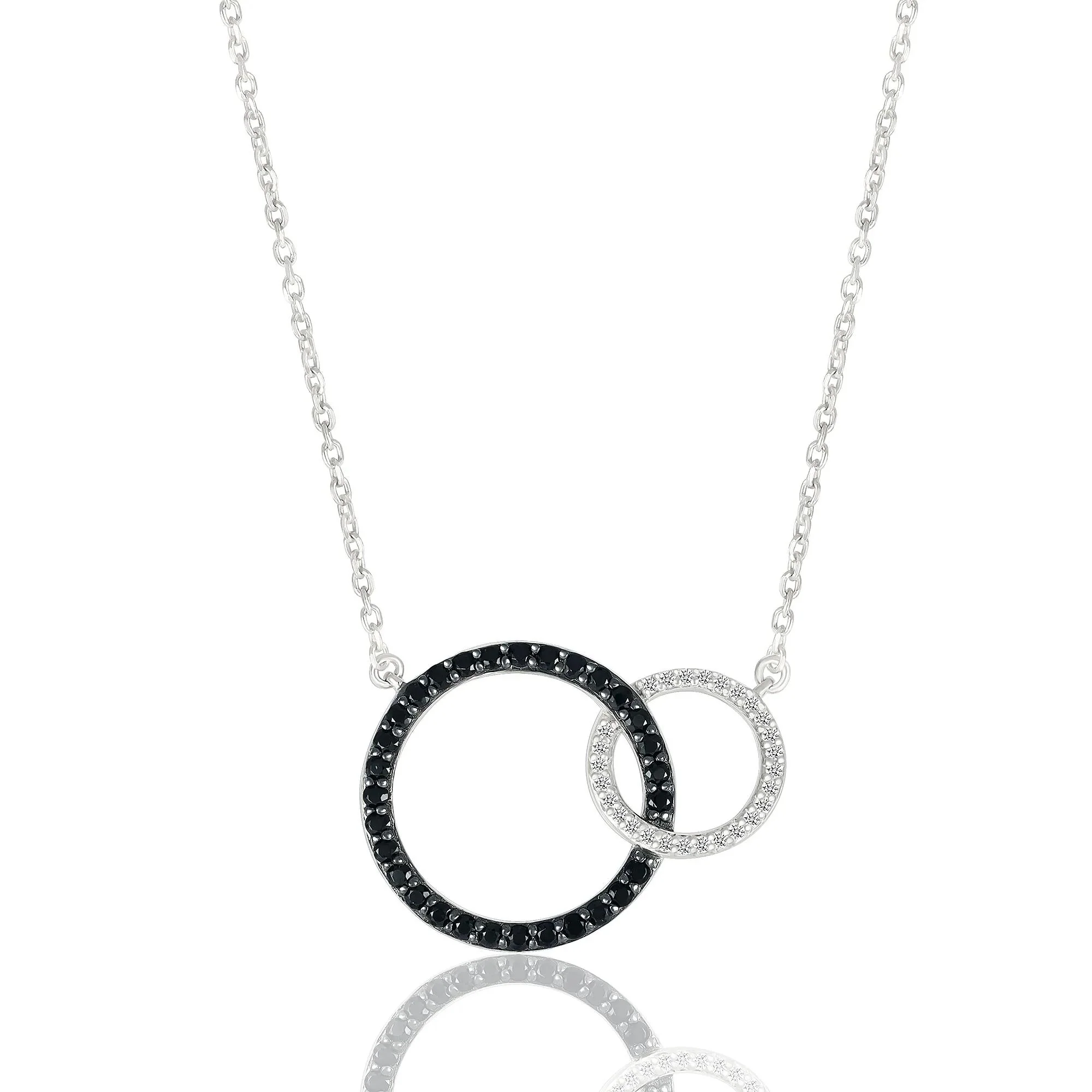1/4 CT. Tw. Black and White Diamond Linked Circle Pendant Necklace .925 Sterling Silver Size 17.25"