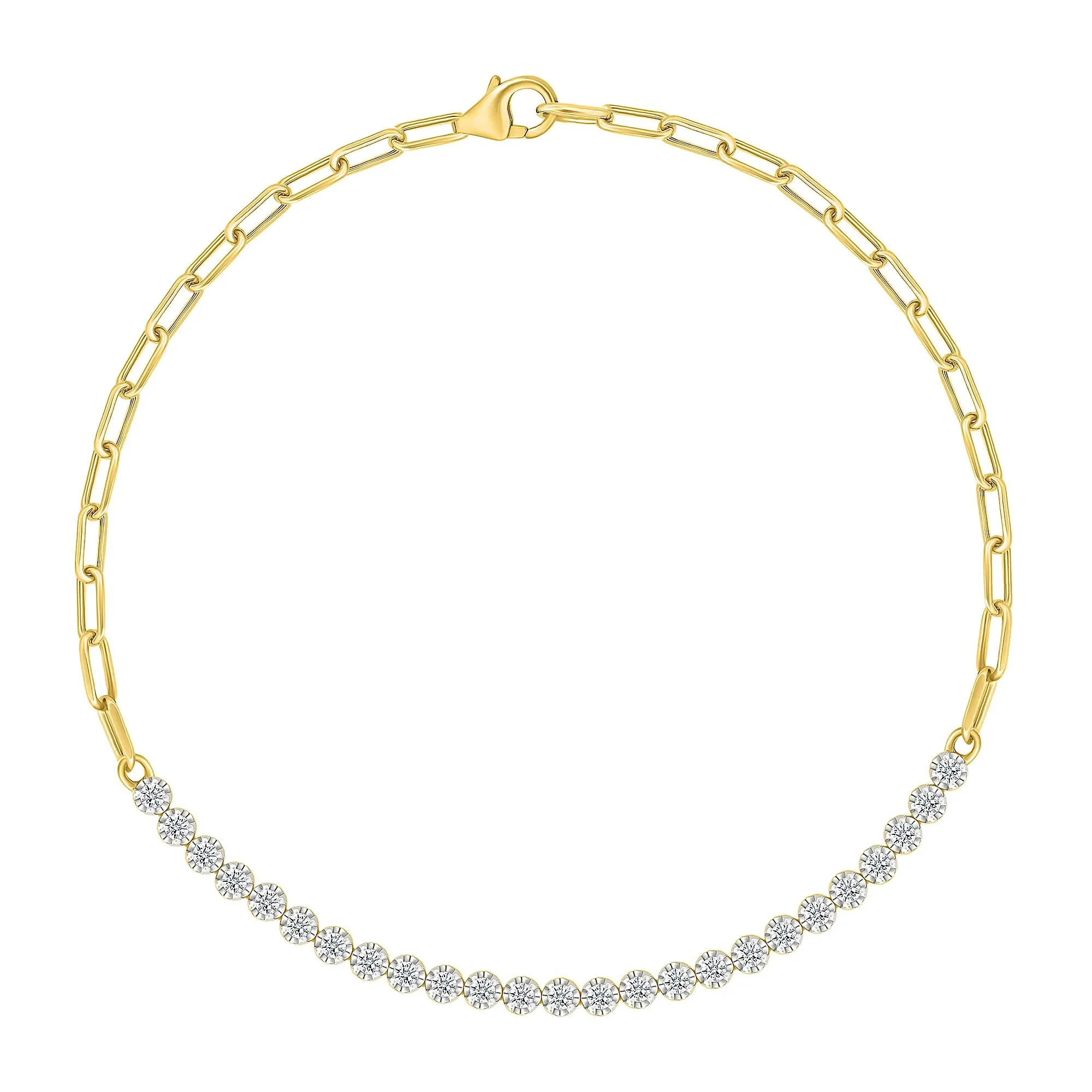 1/2 CT. Tw. Diamond Paperclip Chain Tennis Bracelet 10K Yellow Gold Size 2.50mm