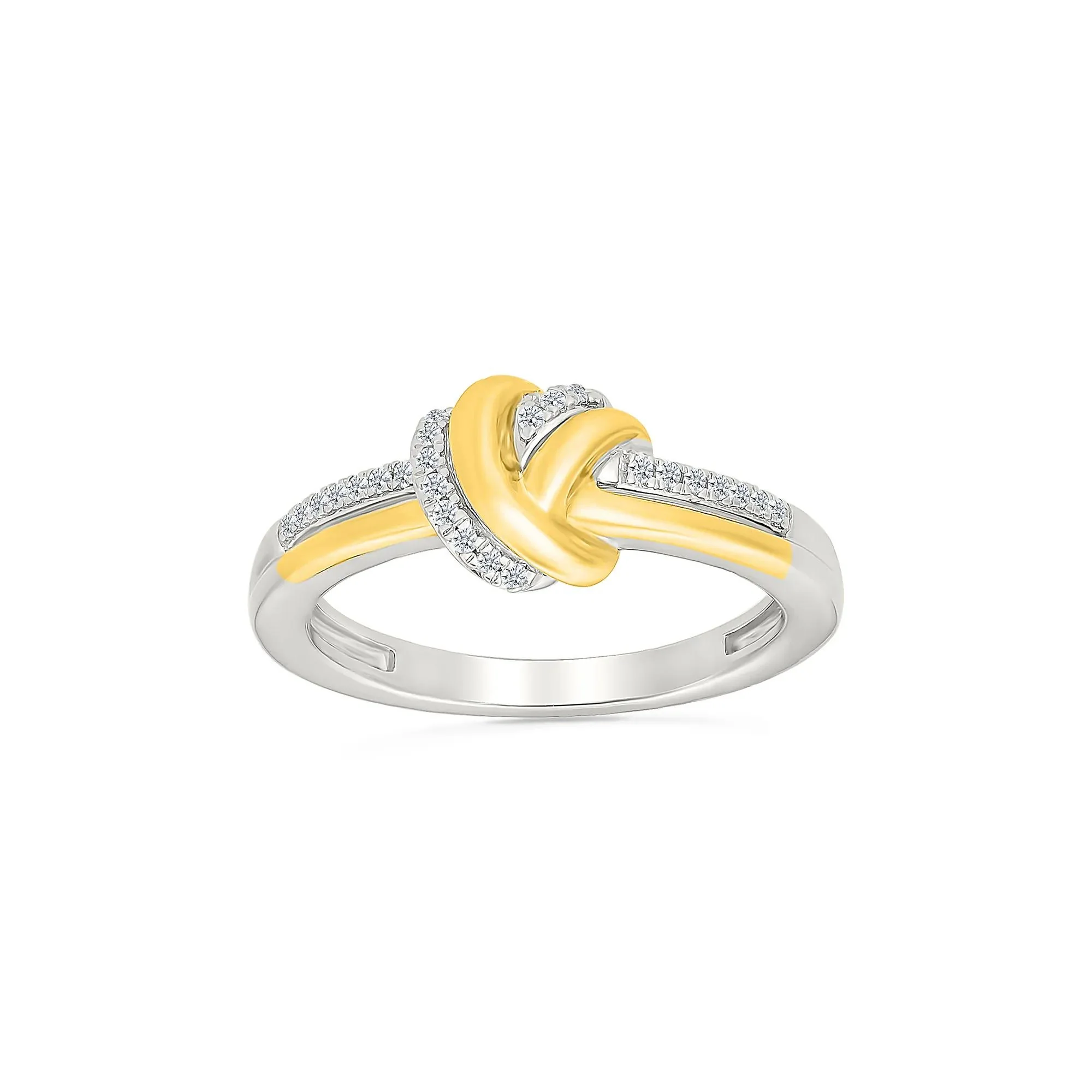 1/10 CT. Tw. Diamond Knot Ring .925 Sterling Silver and 10K Yellow Gold White Size 6 1mm - Image 3