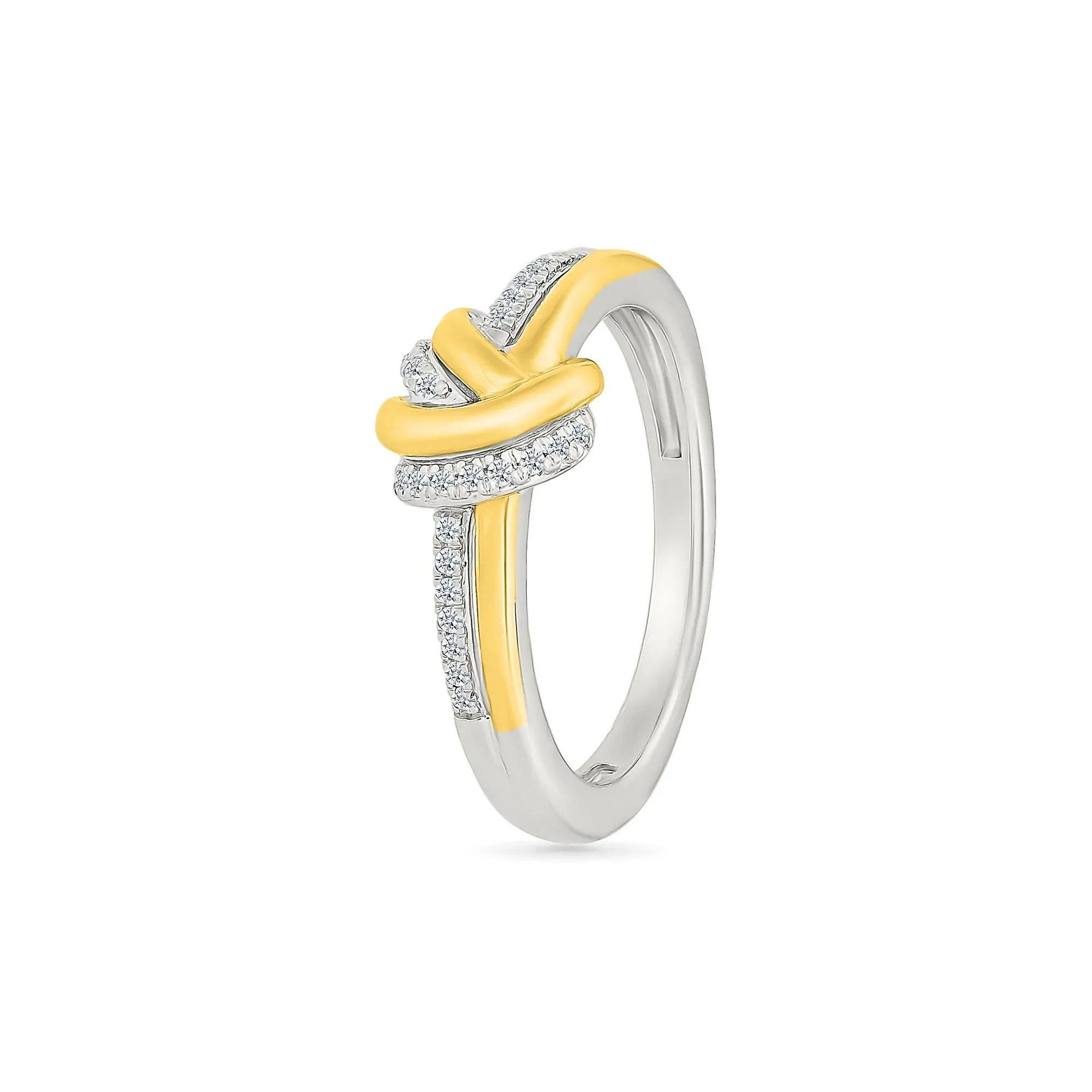1/10 CT. Tw. Diamond Knot Ring .925 Sterling Silver and 10K Yellow Gold White Size 6.5 1mm - Image 5