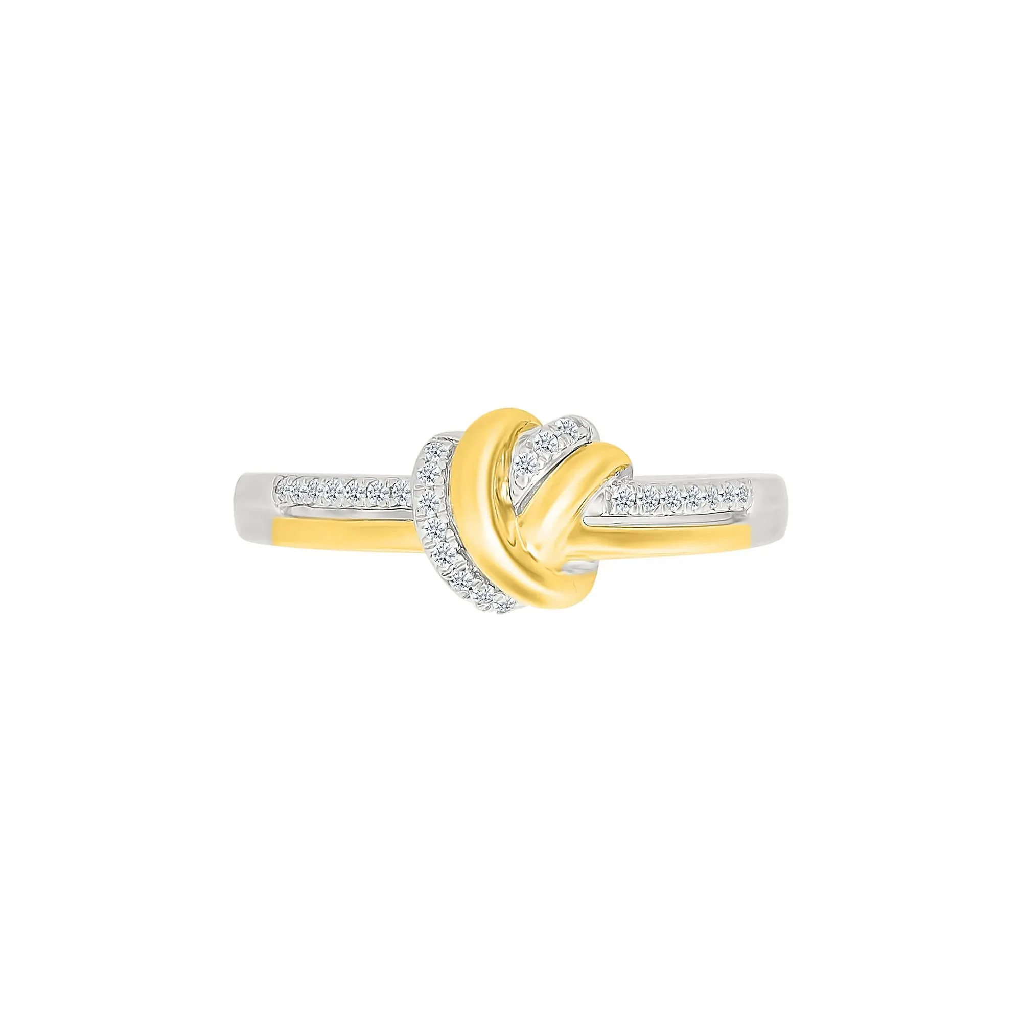 1/10 CT. Tw. Diamond Knot Ring .925 Sterling Silver and 10K Yellow Gold White Size 8 1mm - Image 2