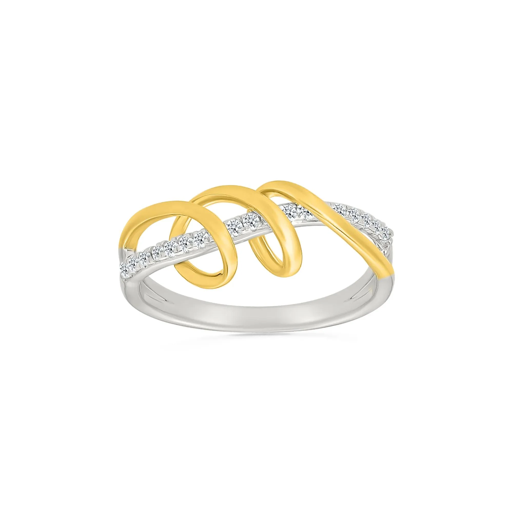 1/8 CT. Tw. Diamond Twist Ring .925 Sterling Silver and 10K Yellow Gold White Size 8.5 2mm