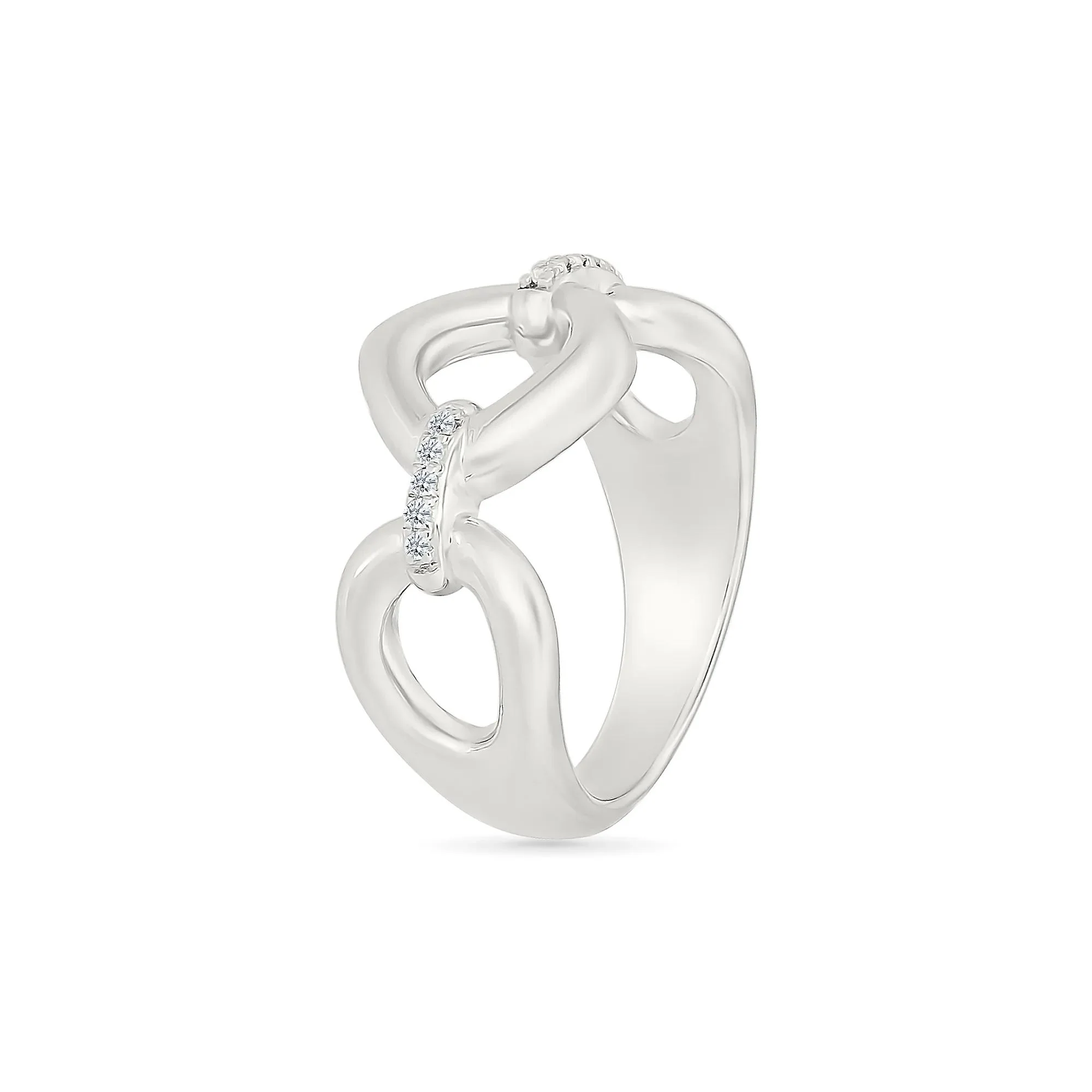 Diamond Accent Link Ring .925 Sterling Silver White Size 6 3mm - Image 2