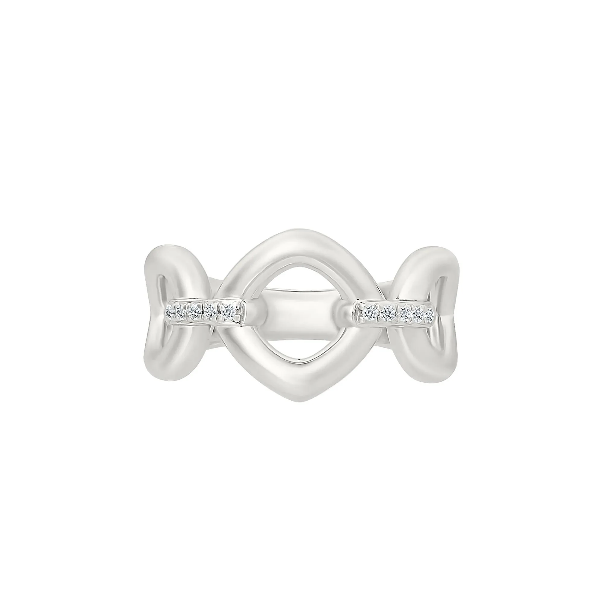 Diamond Accent Link Ring .925 Sterling Silver White Size 9 3mm - Image 5