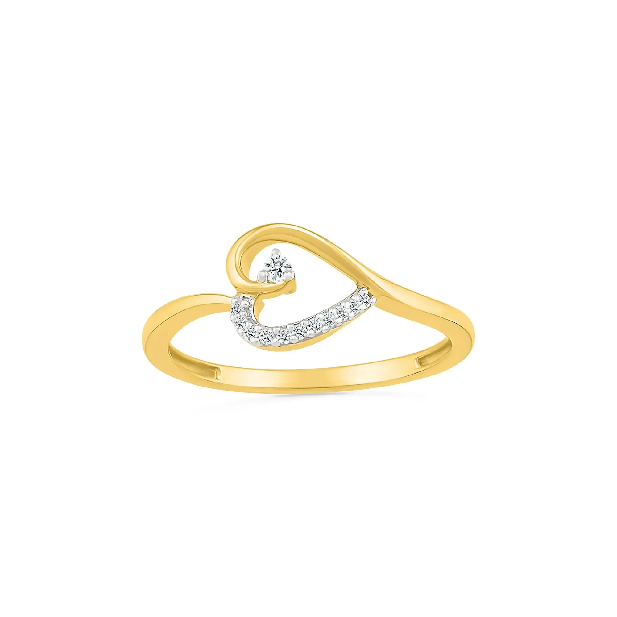 Diamond Accent Heart Ring 10K Yellow Gold Round Brilliant Cut Size 10 1mm