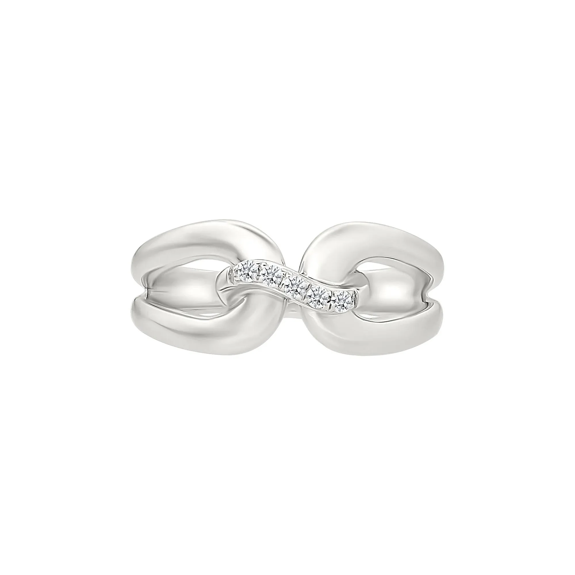 Diamond Accent Link Ring .925 Sterling Silver Round Brilliant Cut White Size 9 2mm - Image 3