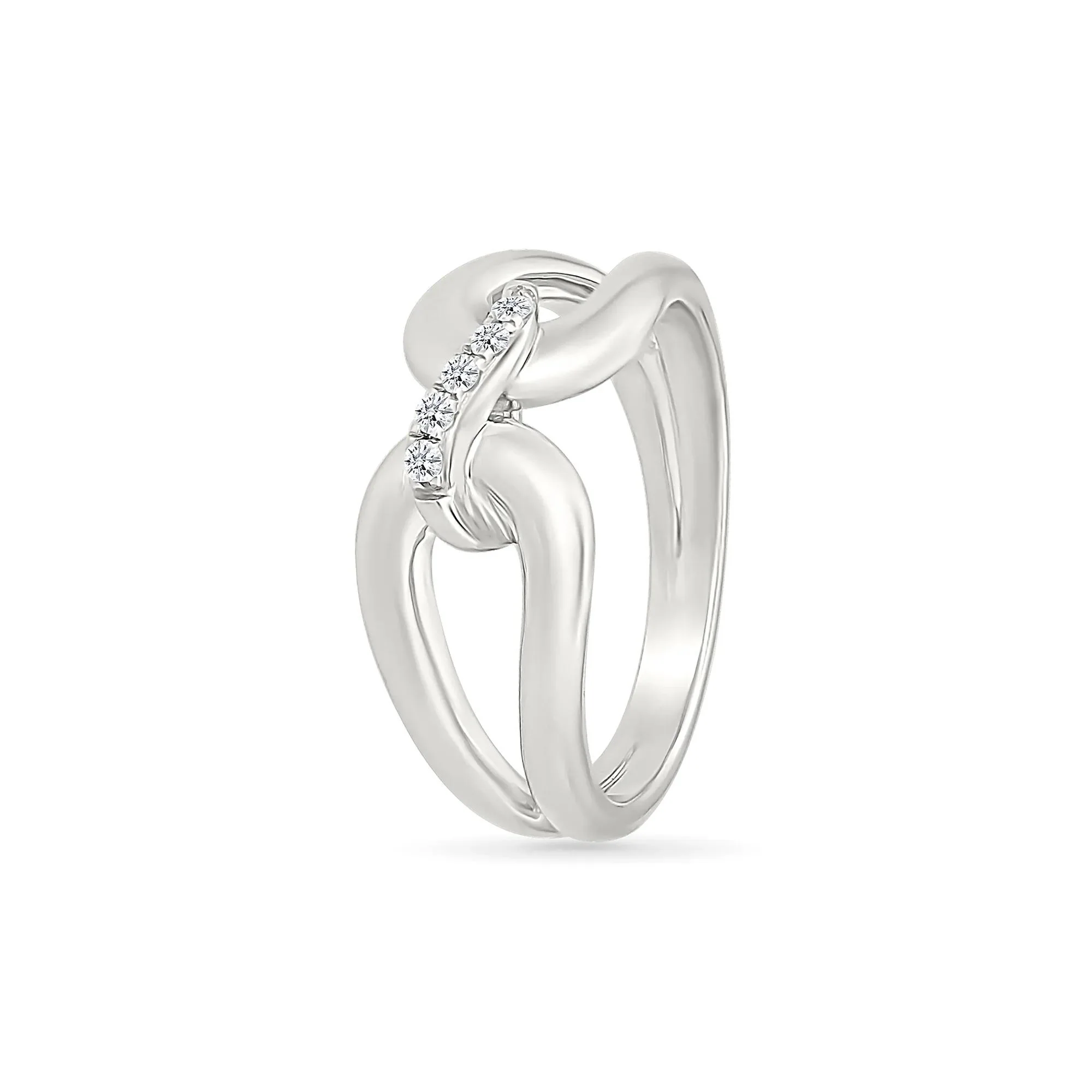 Diamond Accent Link Ring .925 Sterling Silver Round Brilliant Cut White Size 9 2mm - Image 4
