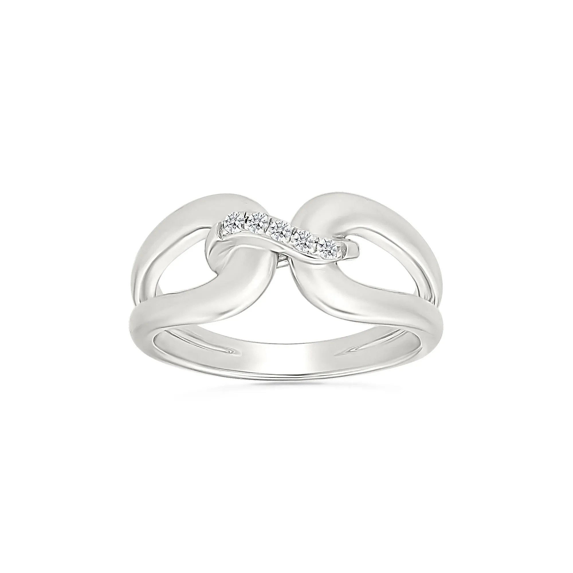 Diamond Accent Link Ring .925 Sterling Silver Round Brilliant Cut White Size 9.5 2mm - Image 5