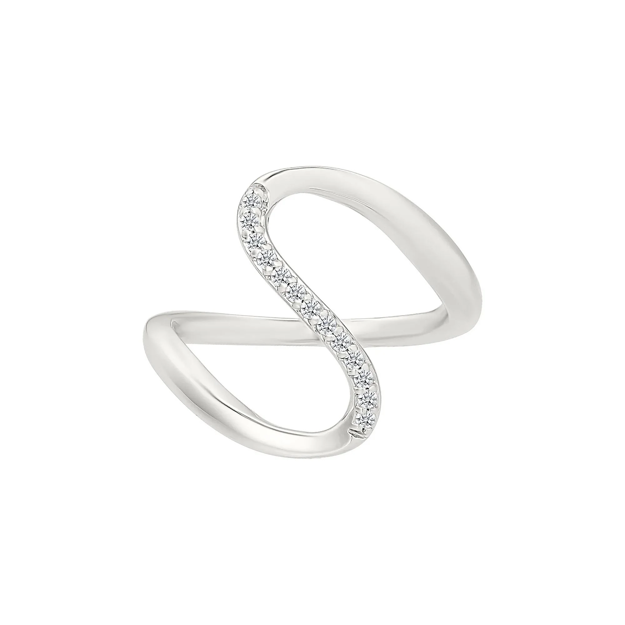 1/10 CT. Tw. Diamond Wavy Ring .925 Sterling Silver White Size 6.5 1mm - Image 4